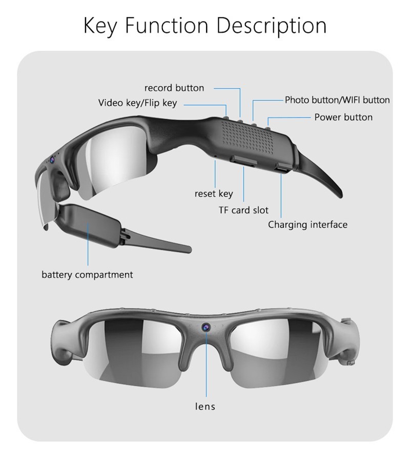 1080P Smart WiFi Audio Stereo Glasses for Sports Driving Biking Cycling Fishing