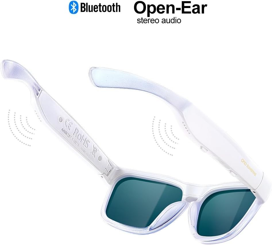 OhO Smart SunGlasses Polarized Bluetooth Speaker Voice Control White w/ Red Lens