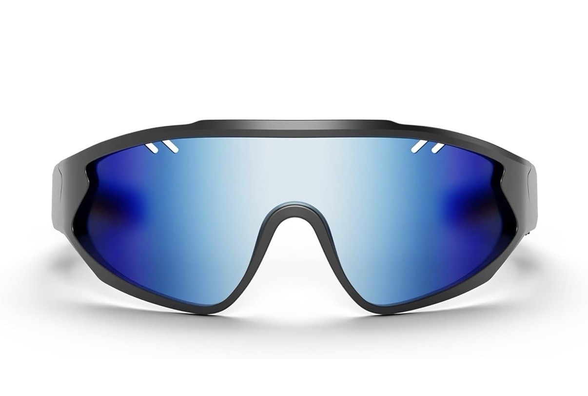 Reebok Voltage Smart Audio Sunglasses, Matte Black Frame, Blue Mirror Lens NEW