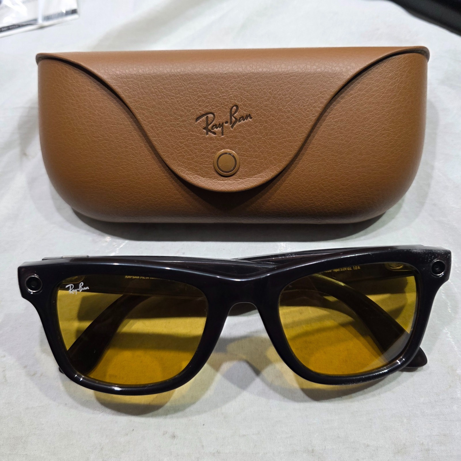 Ray-Ban Meta Wayfarer Smart Sunglasses -Rebel Black Transparent/Amber RARE Large