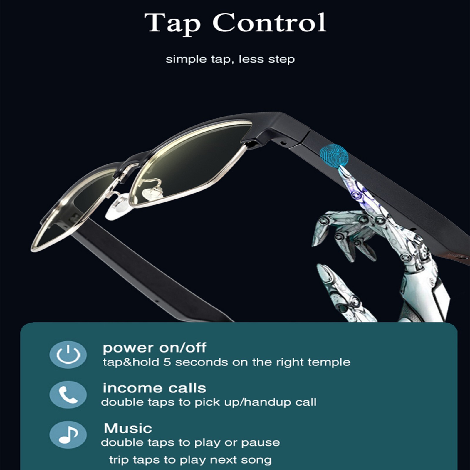 Bluetooth Audio Glasses Smart Sunglasses for Men Women,IP5 Waterproof 5H Working
