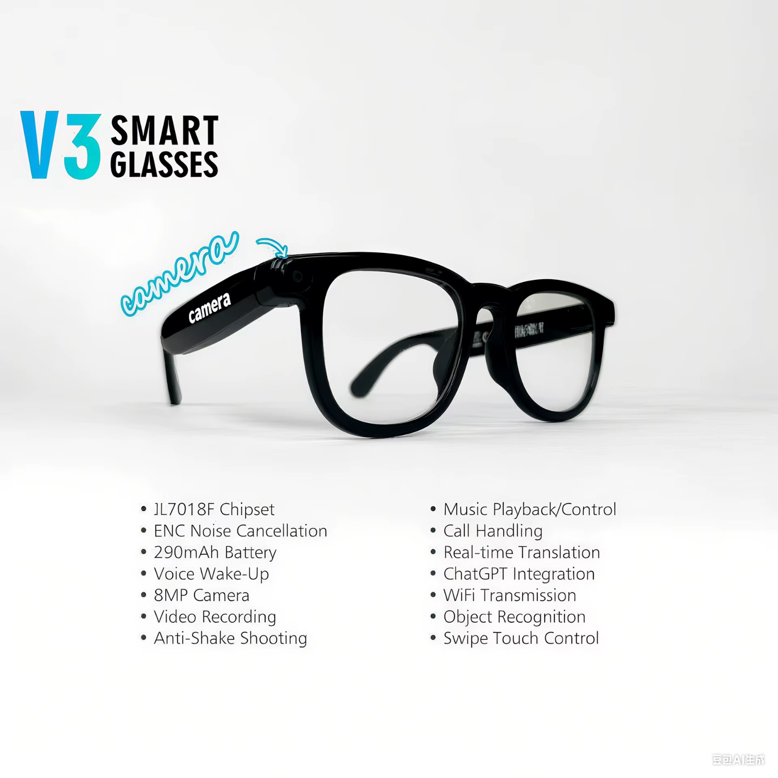 AI Smart Glasses with Camera – 1080P HD Video Recording, Real-Time Translation