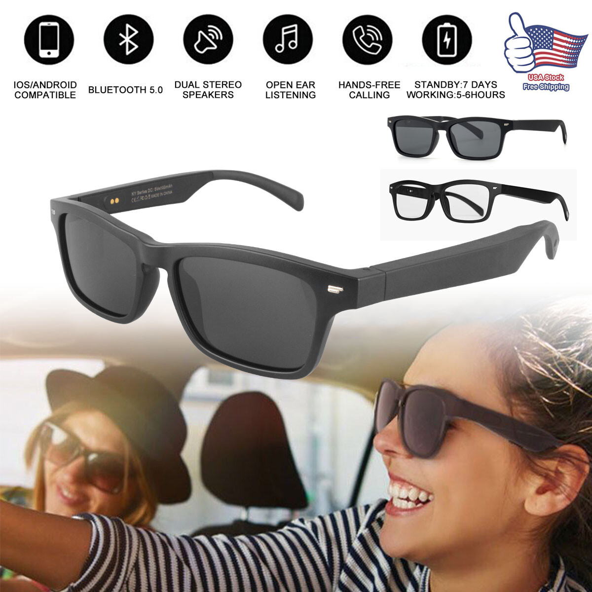 Bluetooth Sunglasses Wireless Glasses Headphone Headset Stereo Earphone With Mic