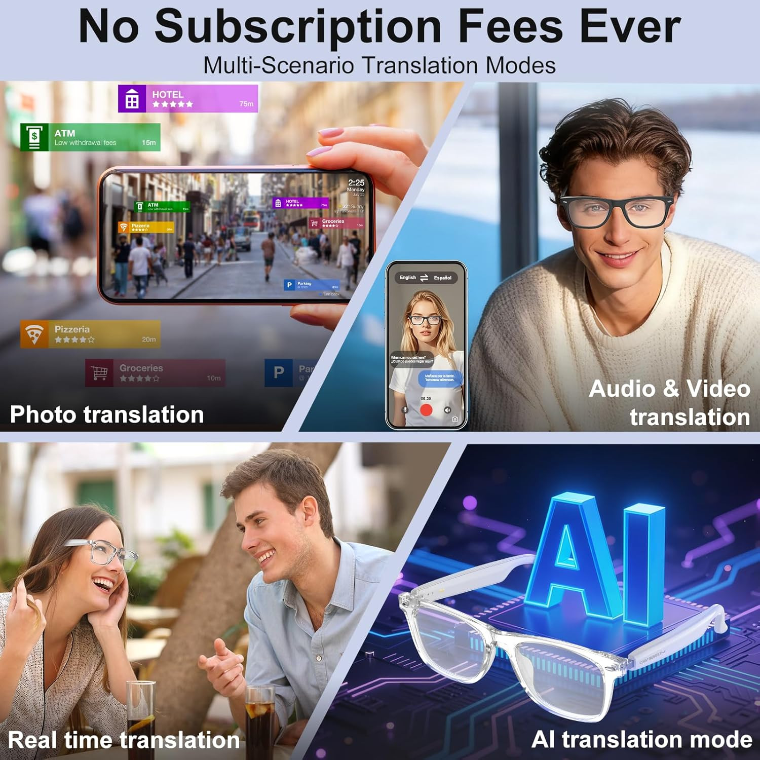 AI Smart Glasses for Men & Women with ChatGPT, Bluetooth Glasses with 165 Langua