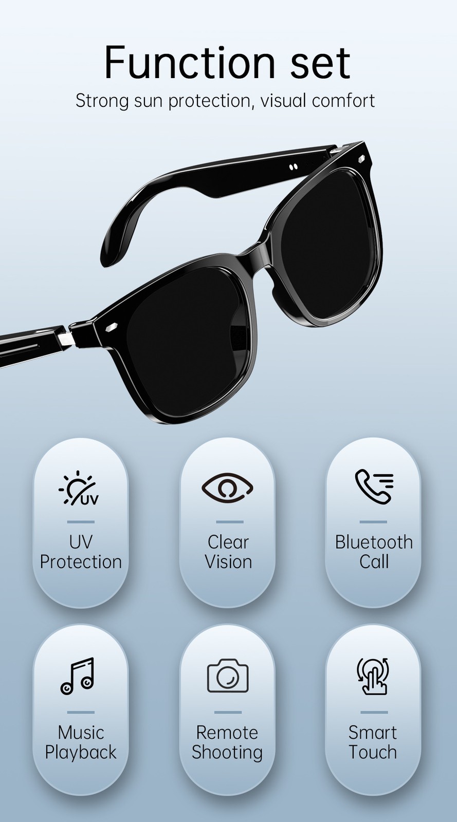 Smart Sunglasses (No Camera) Bluetooth Call Music UV Protection for Men Women