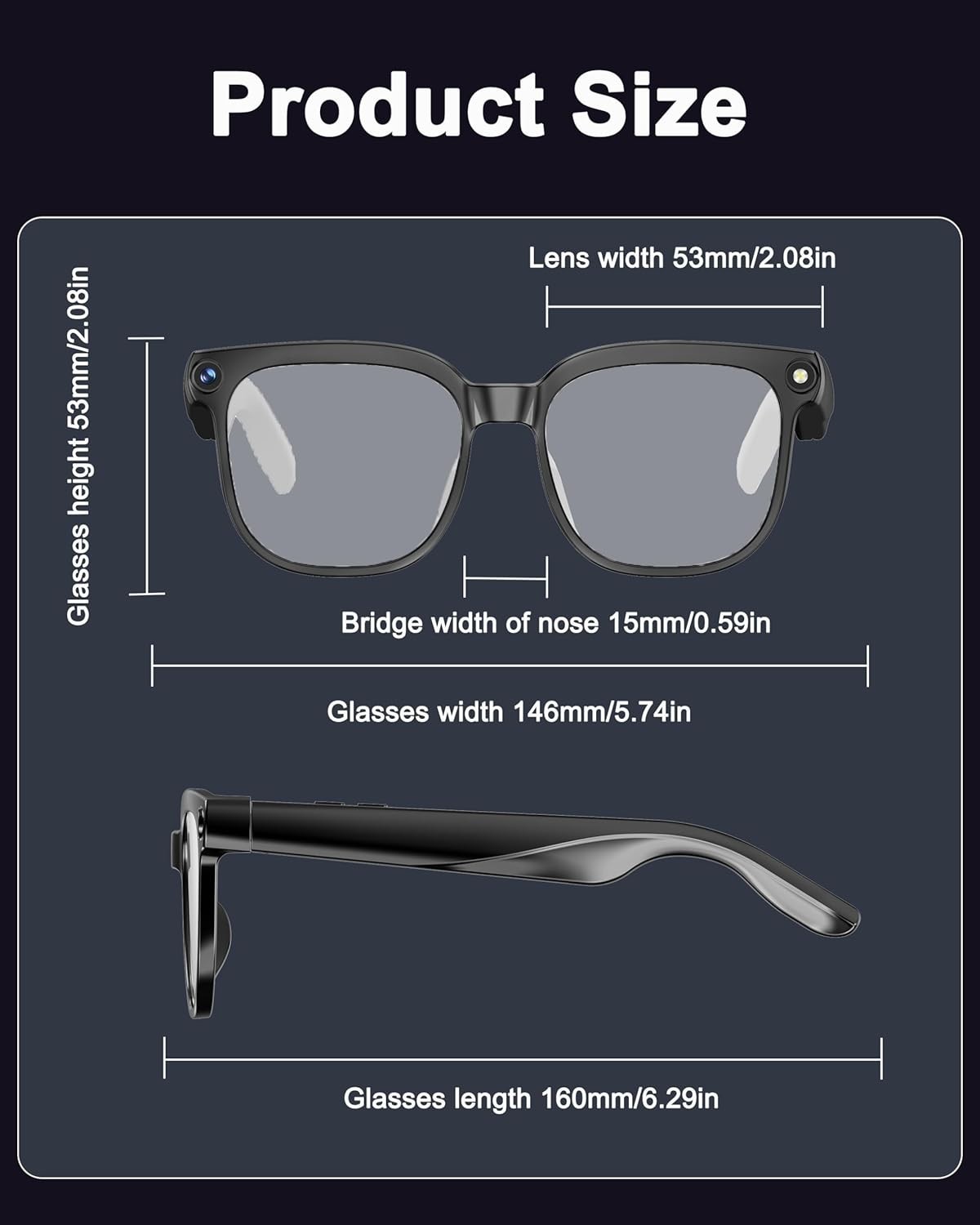 Hands-Free AI Powered Smart Glasses with Bluetooth Connectivity & 4K Recording