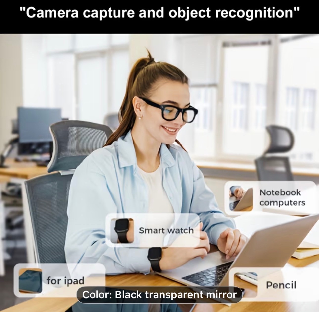 Smart Camera Glasses with 8MP Ultra-Wide Camera