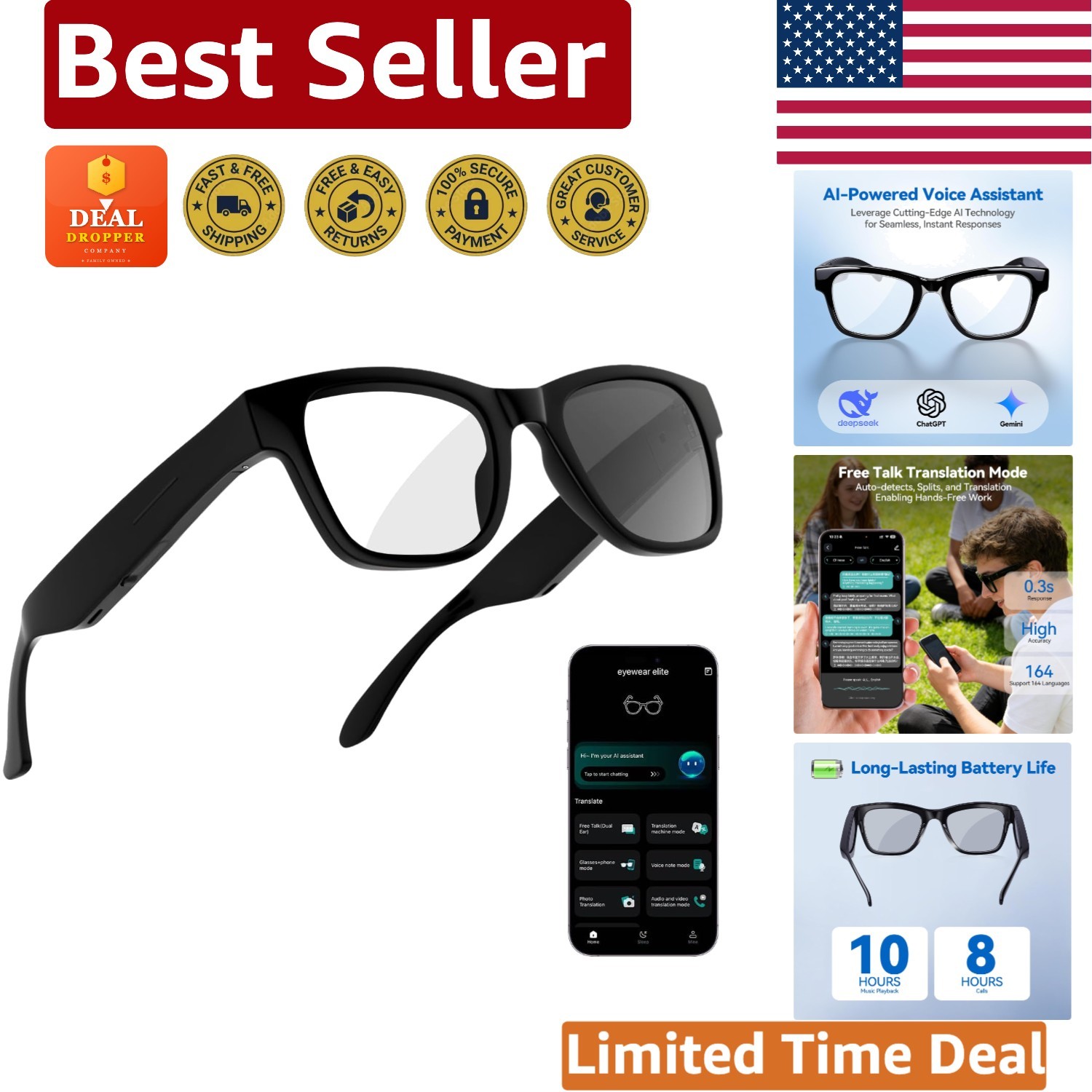 AI Smart Glasses with Photochromic Lenses & Real-Time Translation – Bluetooth