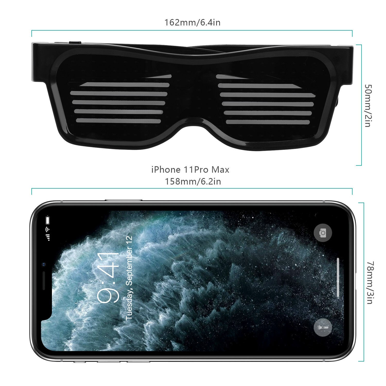Customizable LED Glasses with Bluetooth, APP ControlDIY Text MessagesWhite Light
