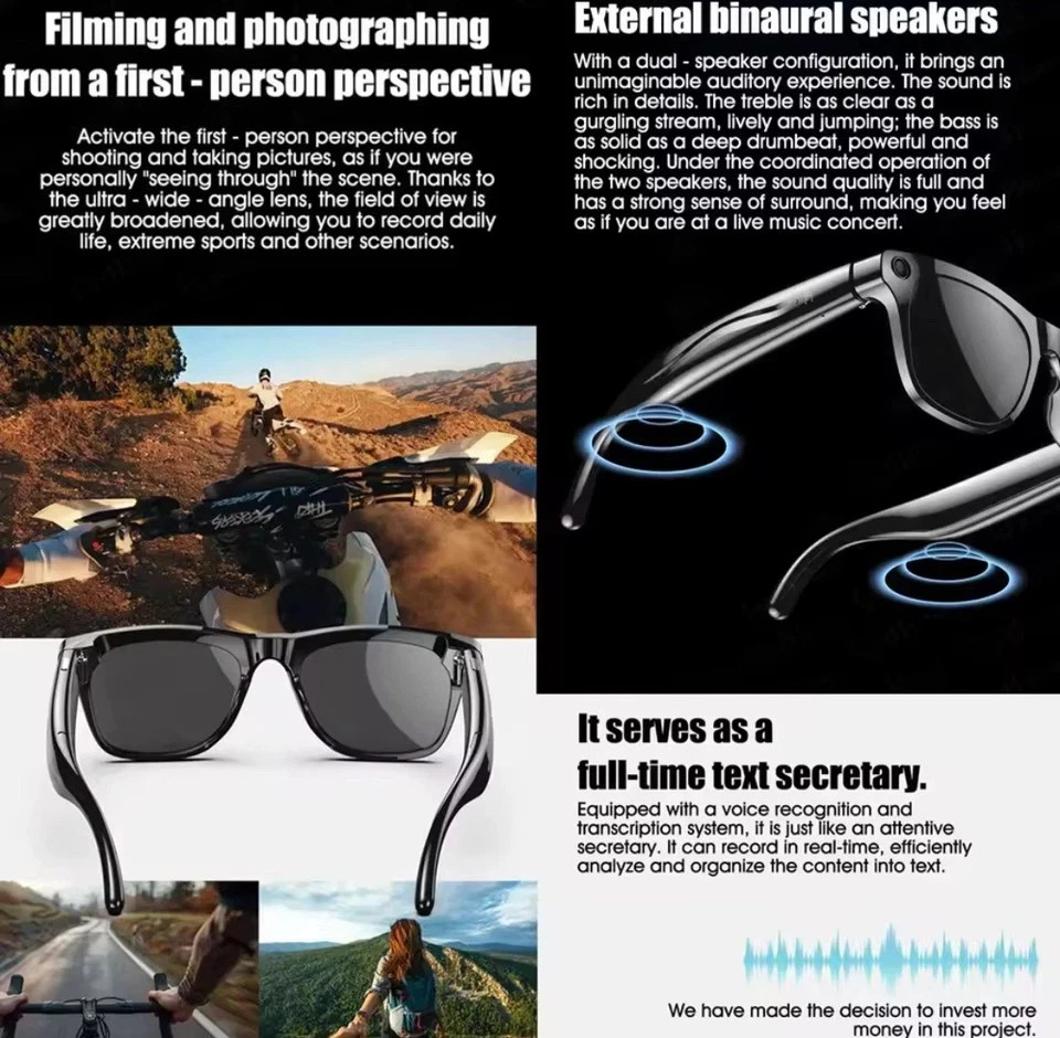 4K HD Smart Glasses AI Camera Bluetooth Call Voice Assistant Waterproof