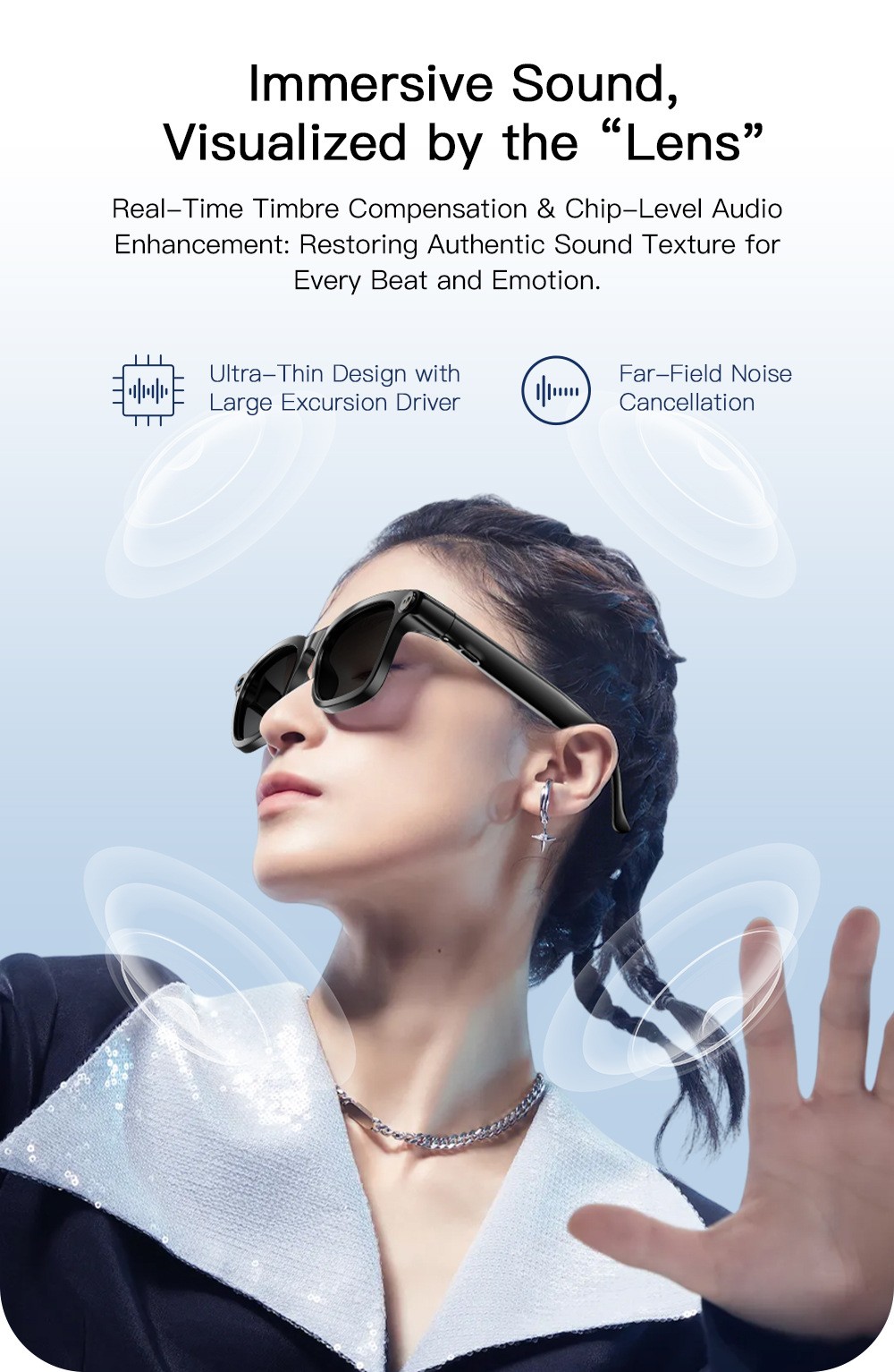 AI Smart Glasses 8MP Cam Real-Time Translator EIS Anti-Shake 3 Lenses
