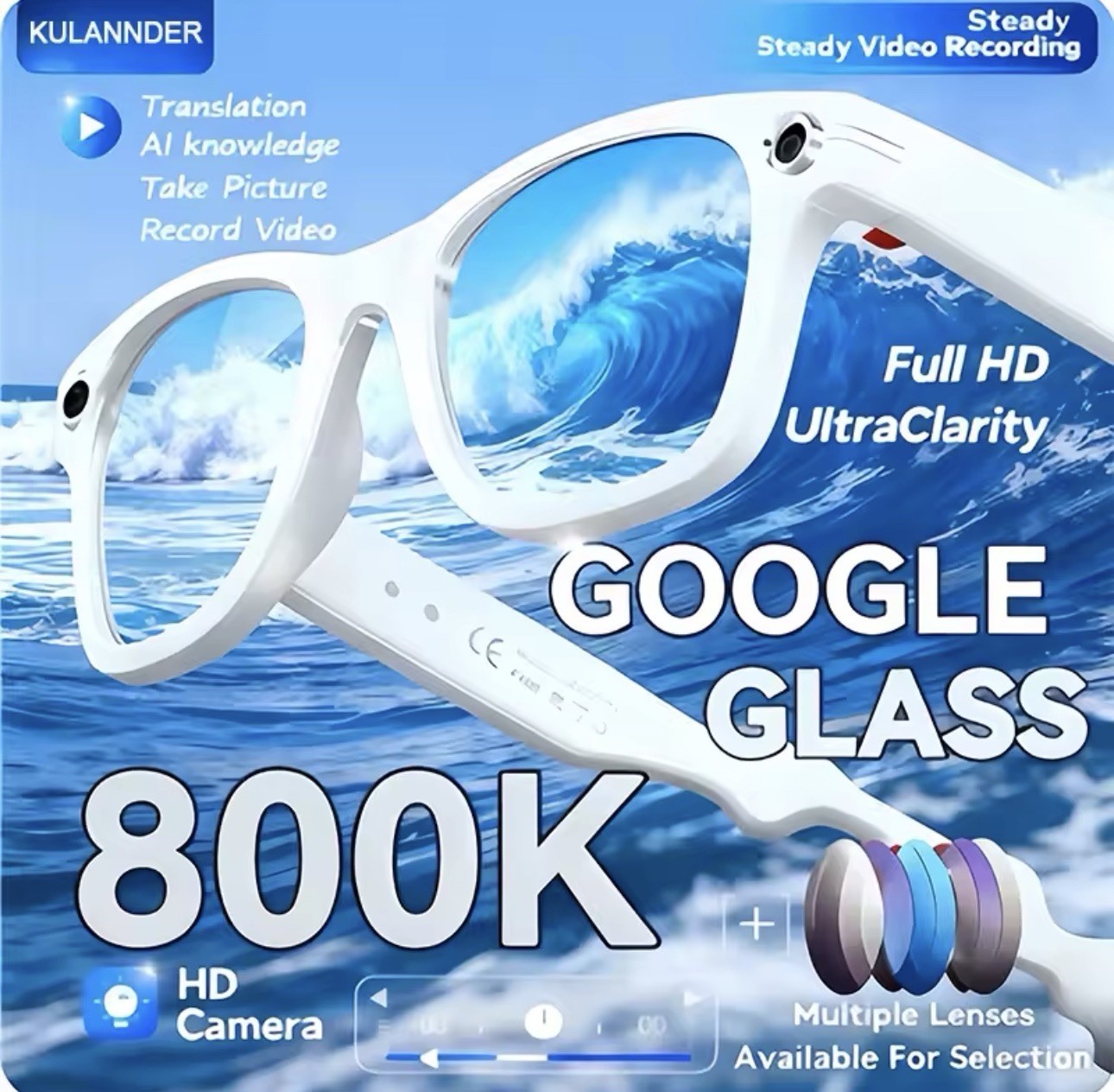 New 800W Google Glass Camera AI Translation Waterproof Smart Glasses video Gift