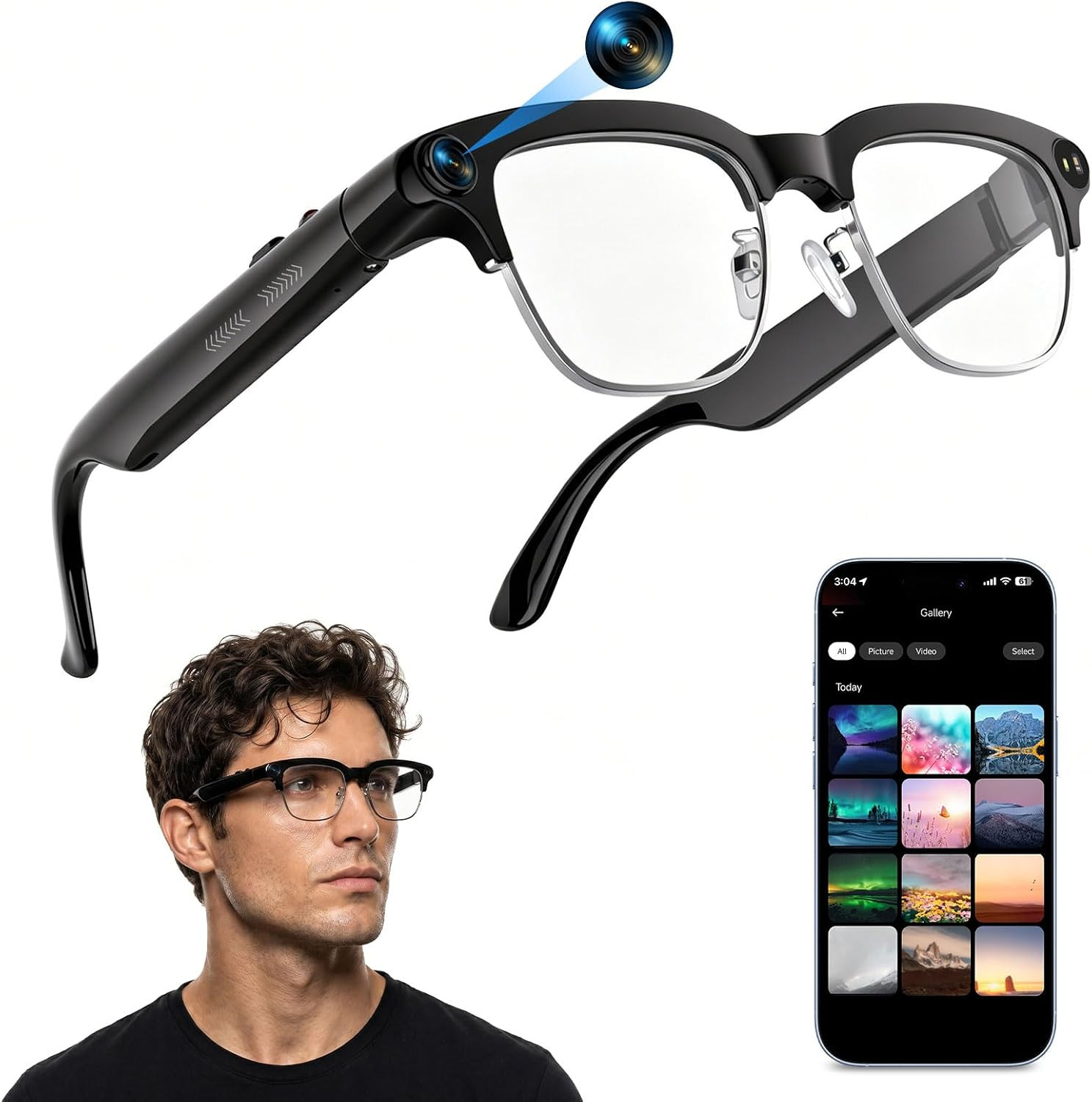AI Smart Glasses with Camera, 4K HD Photo & Video Recording, Real-Time Translati