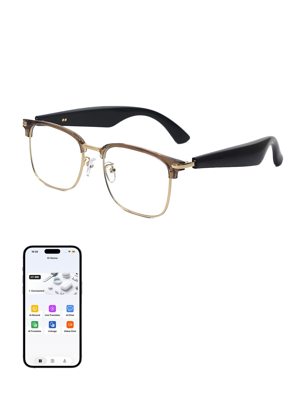 AI Smart Glasses Bluetooth Call 144+ Translation Assistant for Men&Women Work US