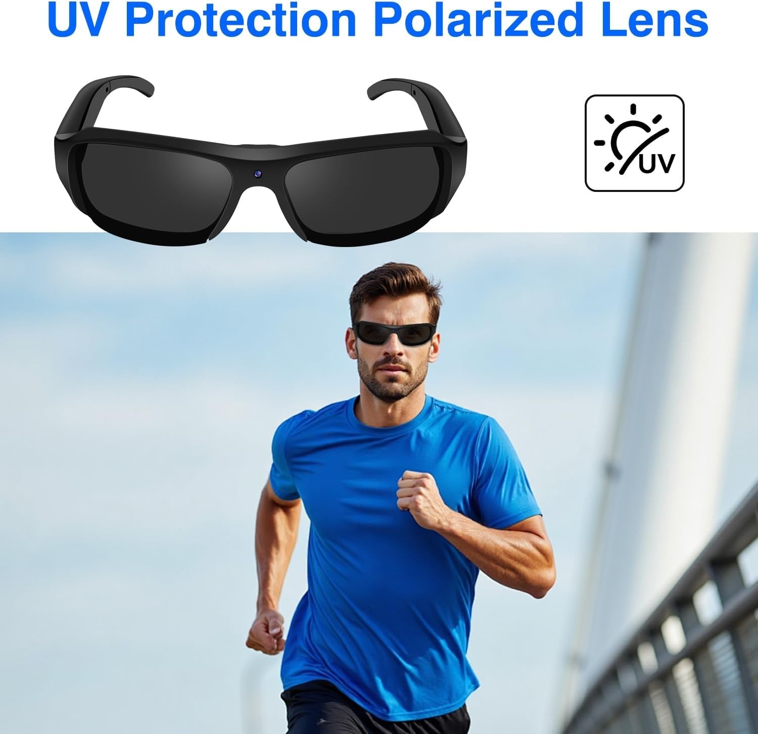 Sport Camera Sunglasses,Smart Glasses Camera for Men, HD 1080P Video Cameras UV