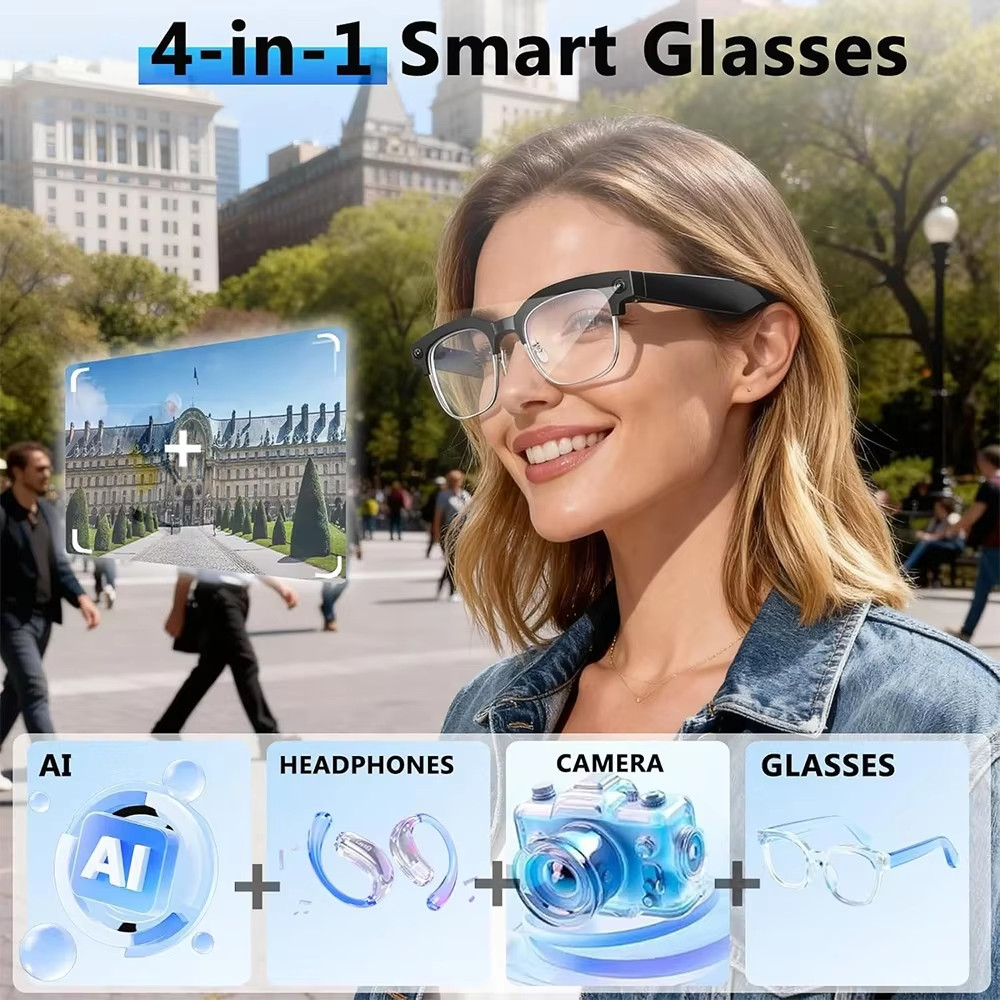 4K Smart AI Glasses 8MP Camera Recording Videos Photo Recognition Answer Transla