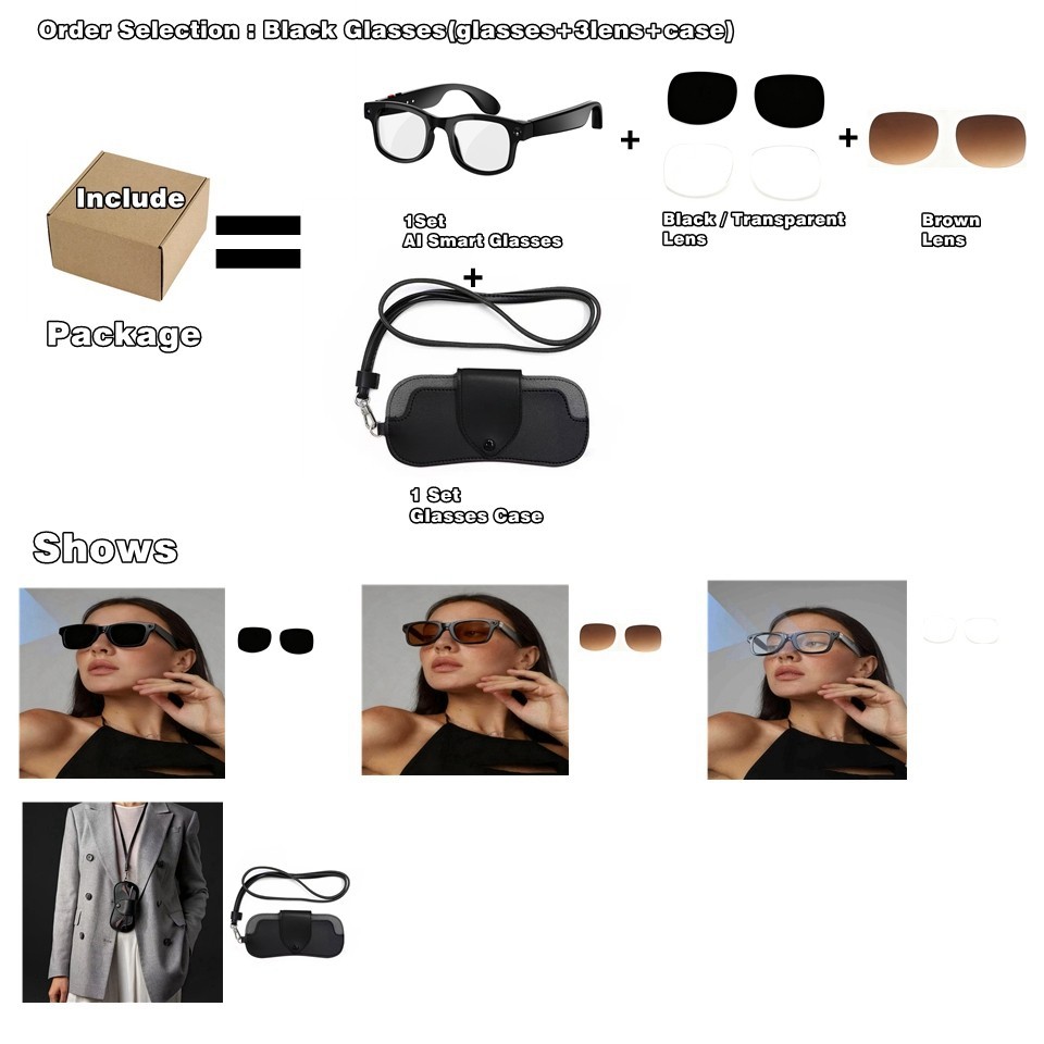 Hands-free AI Camera Glasses Built-in Microphone for Secret recording