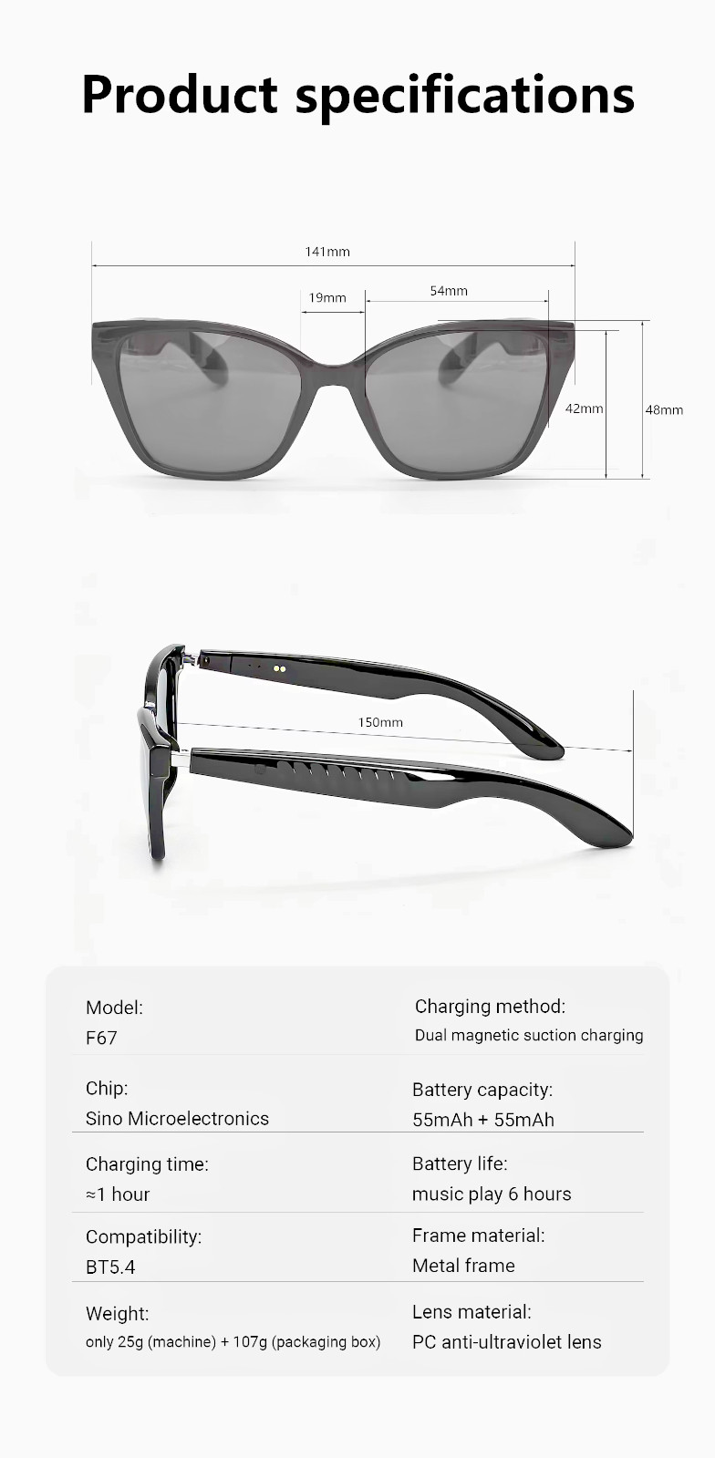 Smart Glasses With Bluetooth Technology, Featuring Translation & Camera Control
