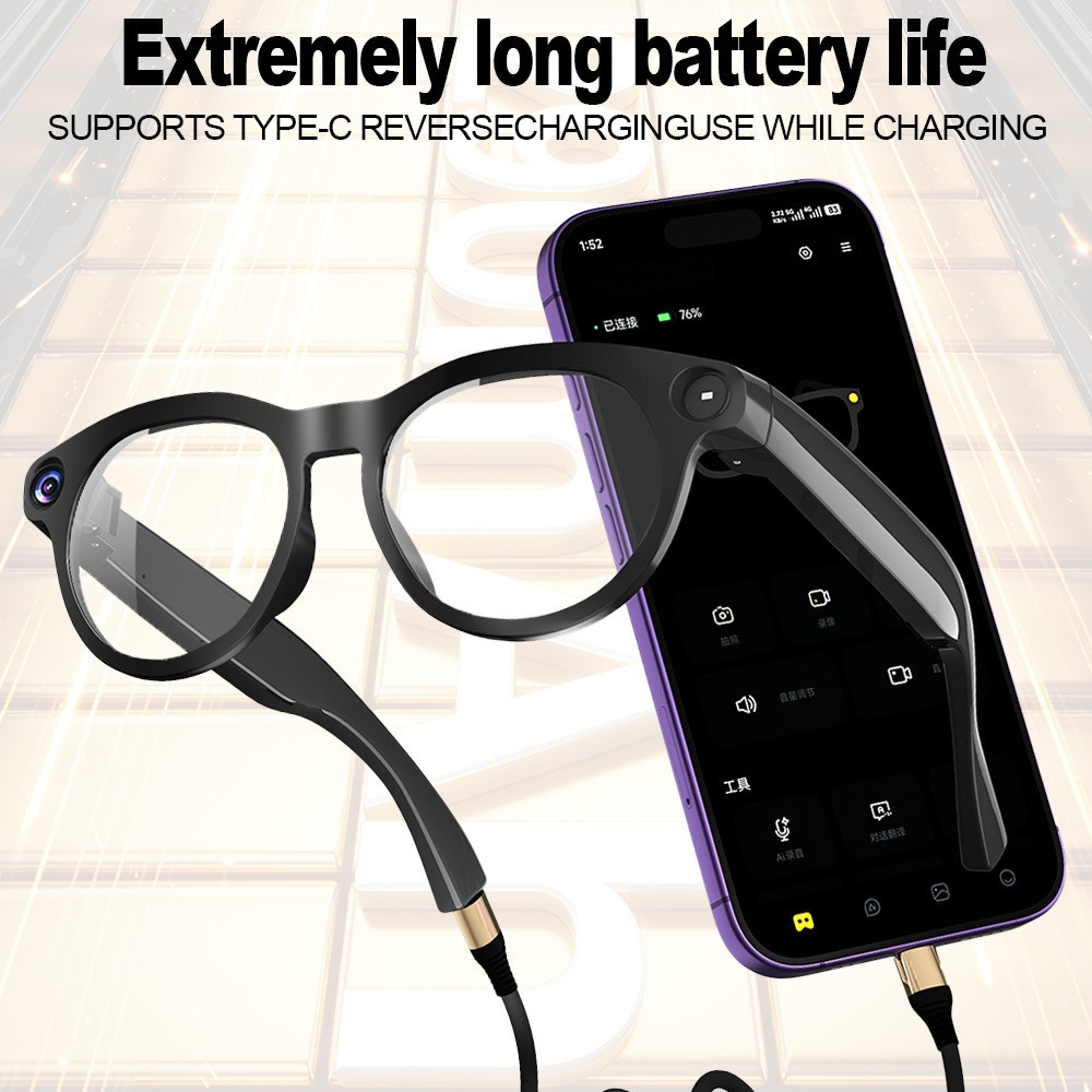 AI Smart Glasses 8MP HD Camera Photo Video Bluetooth Call Real-Time Language Tra