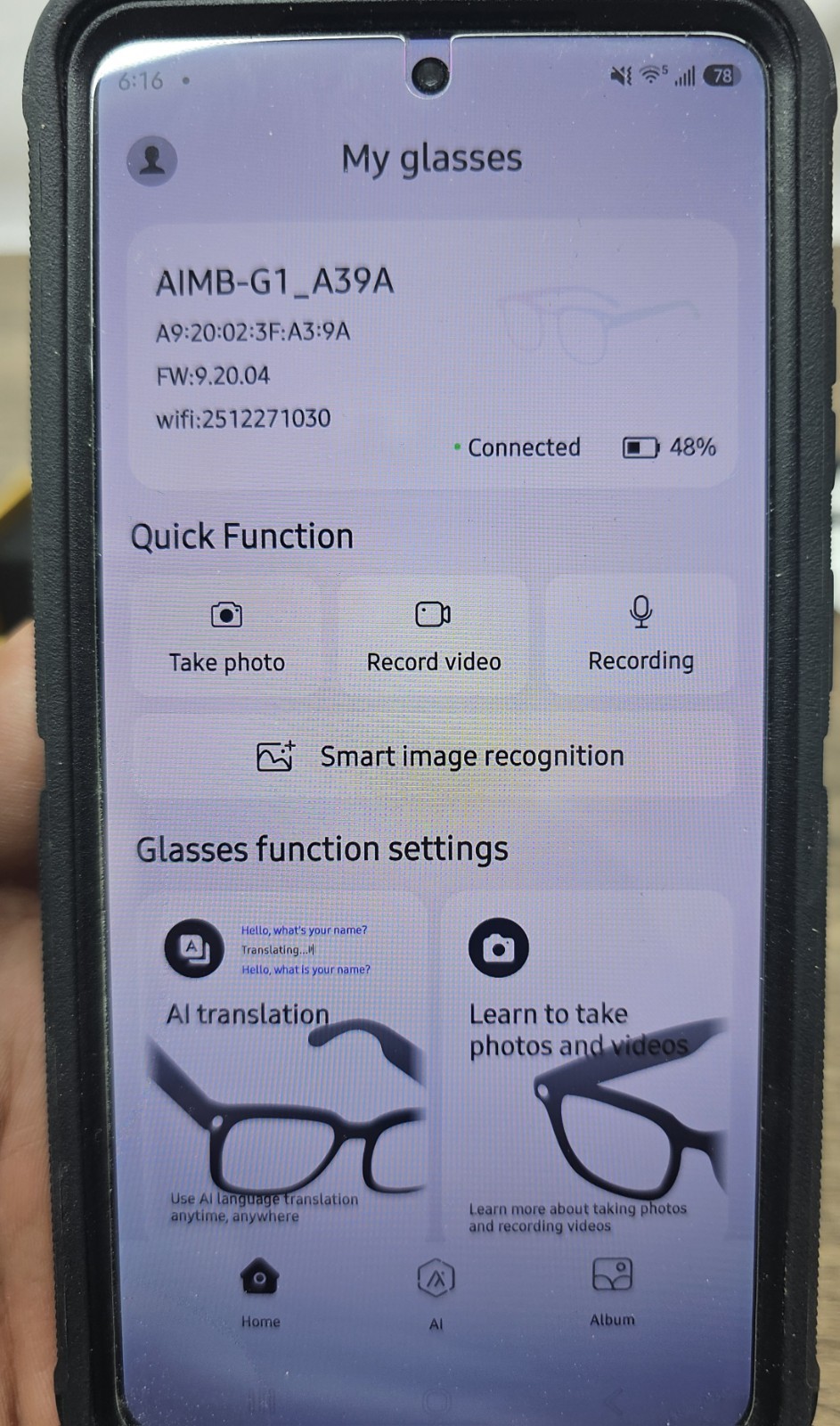 AIMB-G1 AI Smart Glasses 8MP Camera, Wi-Fi Bluetooth, 3 Lens Set, Black