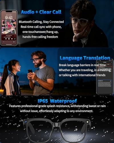 800W Smart Glasses with 1080P Camera, AI Translator, Bluetooth Audio, Photochrom