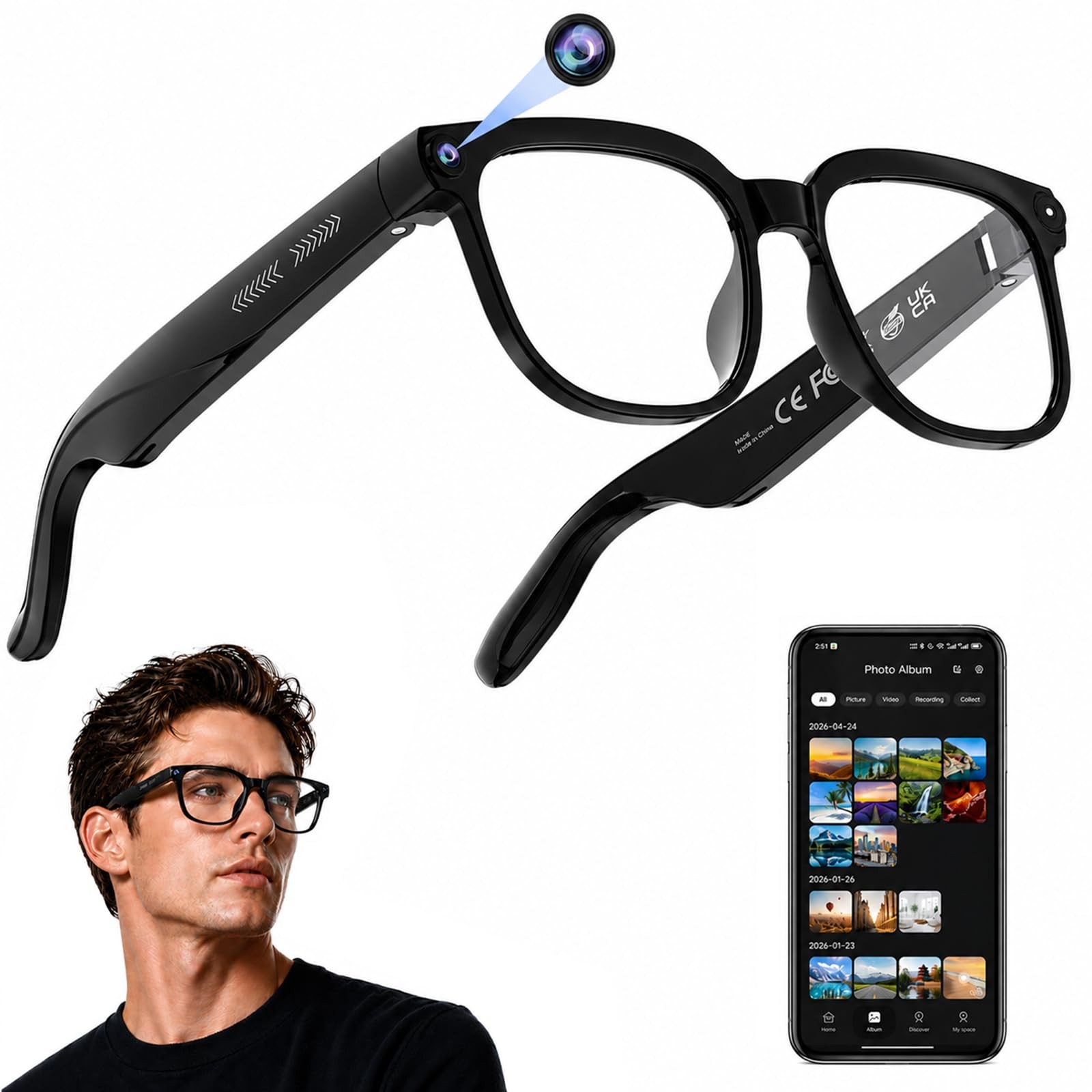 AI Smart Glasses with Camera 4K HD Video & Photo Capture Real Time Translation