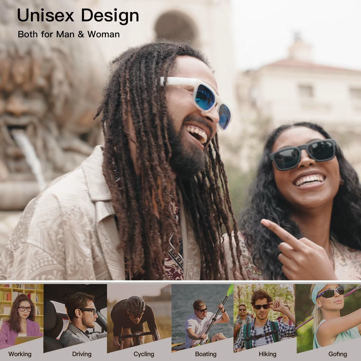 Gafas De Sol Con Altavoz Bluetooth Protección UV Y Control Por Voz Lente Azul US