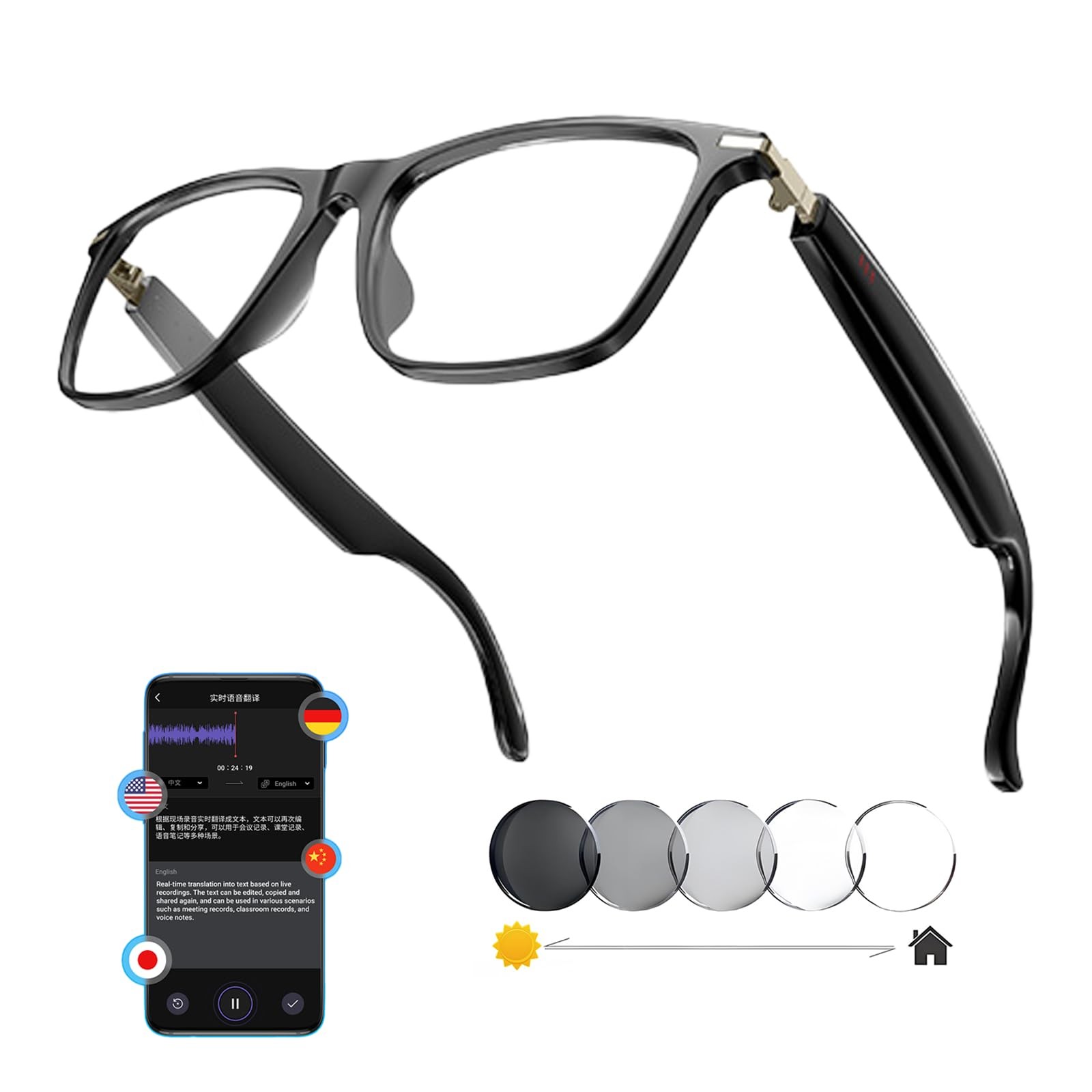 AI Smart Glasses, 164 Language Translation Glasses, Bluetooth Glasses with Sp…