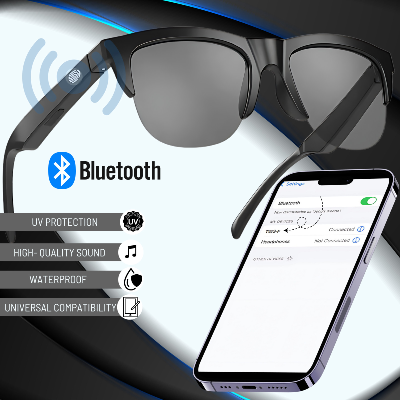 Bluetooth Smart Glasses Open Ear Sunglasses Music Call UV Lenses Men Women