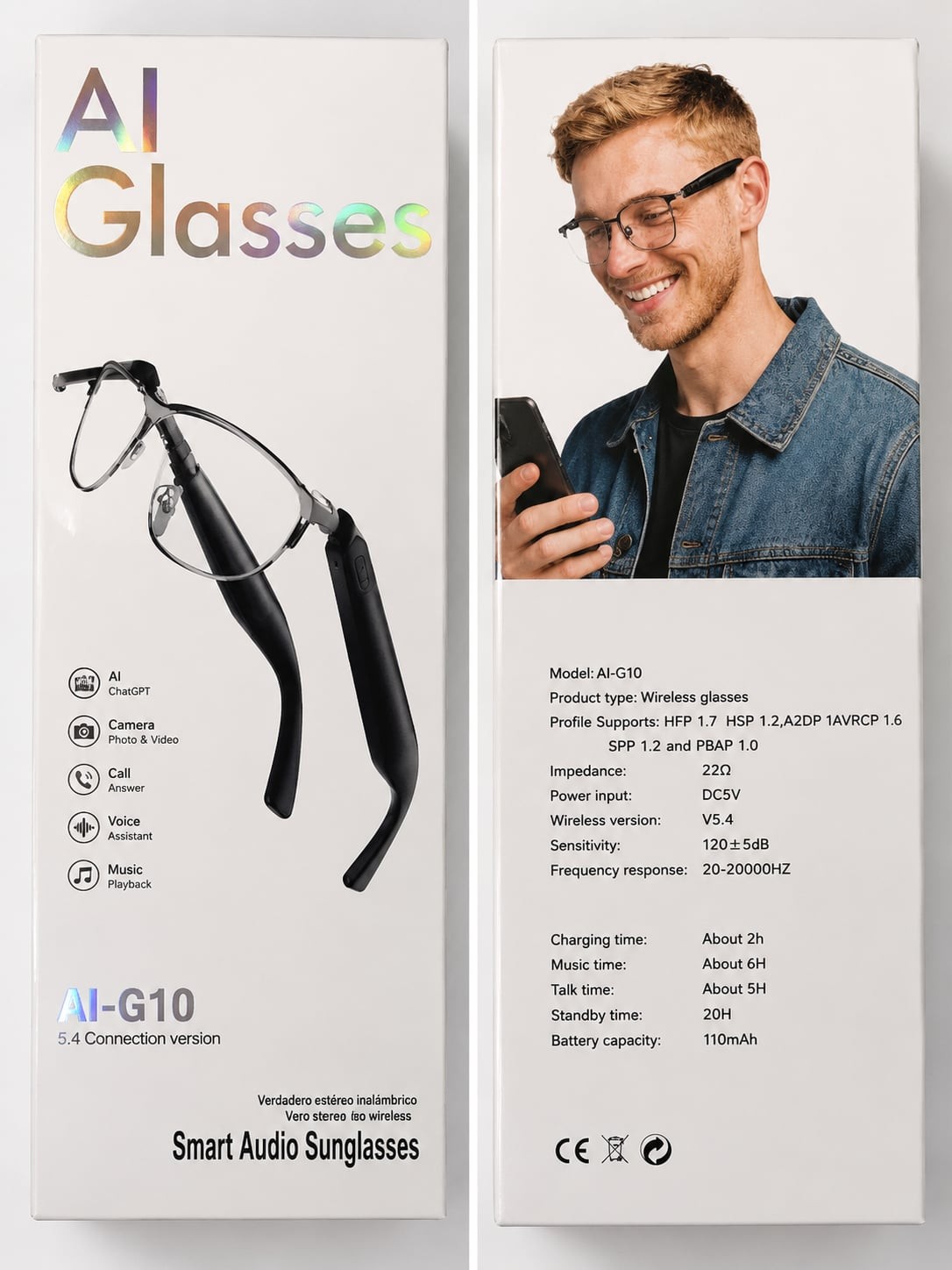 AI-G10 Smart Audio Sunglasses with Bluetooth Wireless Connectivity