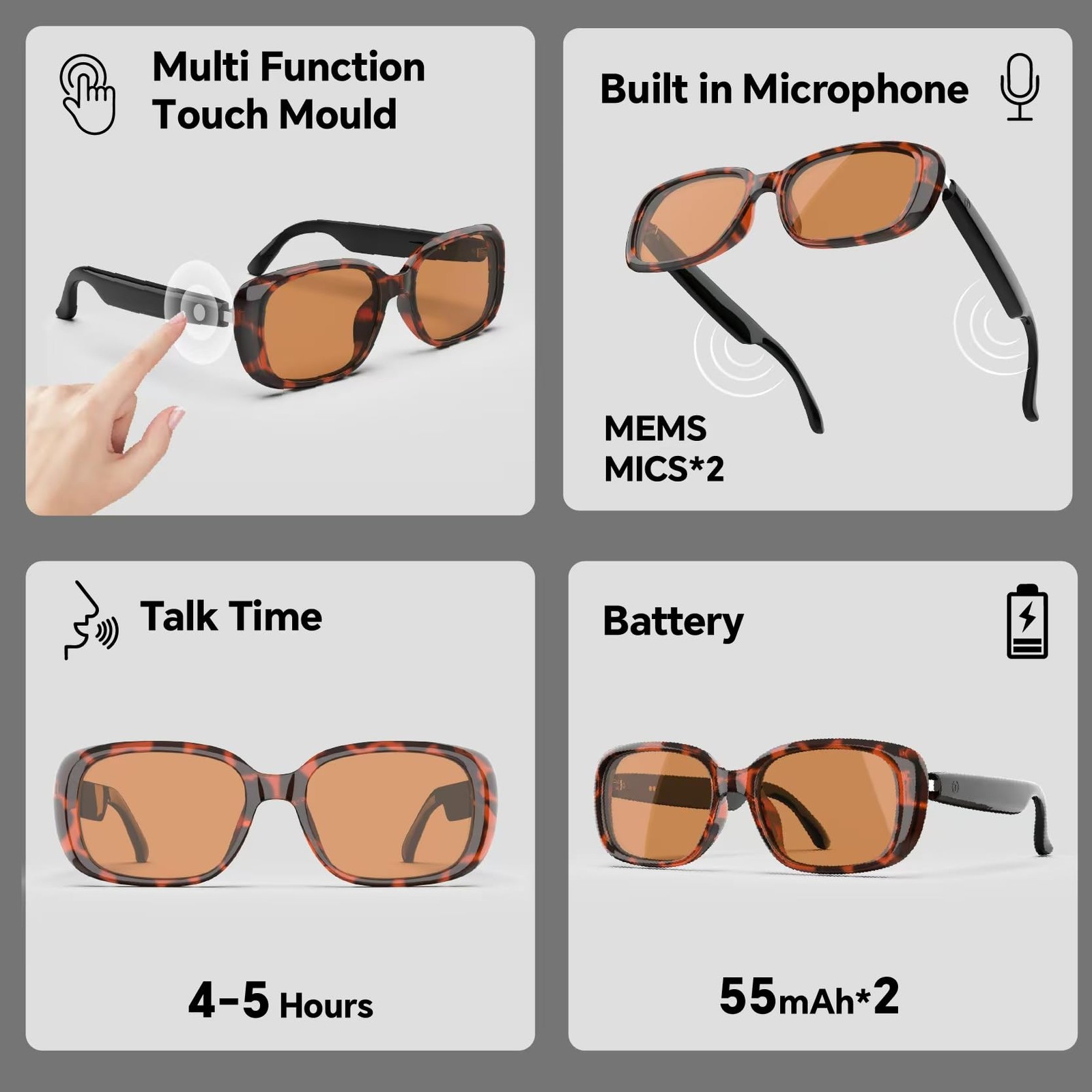 Smart Sunglasses Bluetooth Glasses, Audio glasses With Speakers, Blue Light B…