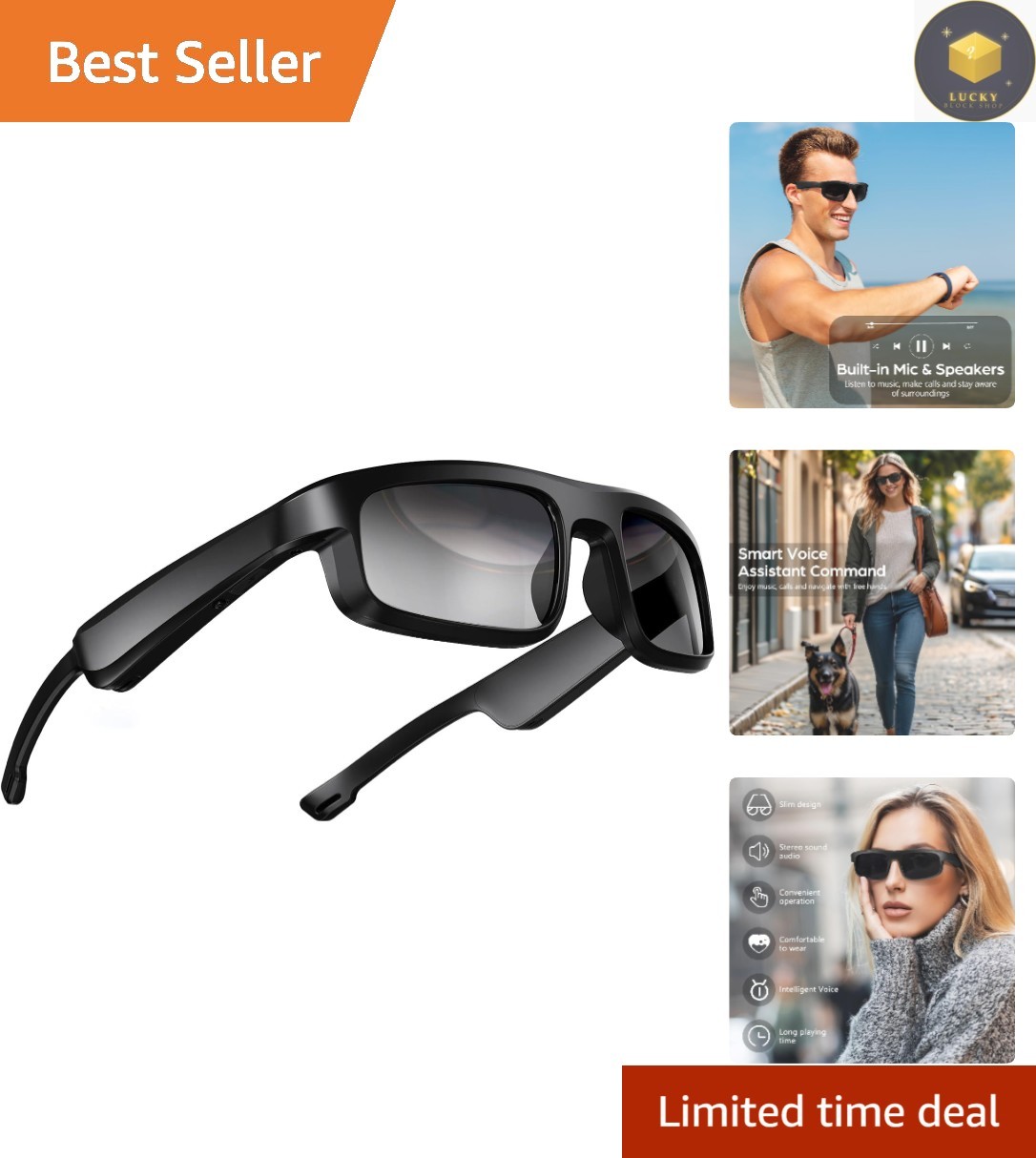 Polarized Smart Glasses with Bluetooth Audio & Voice Control – UV Protection
