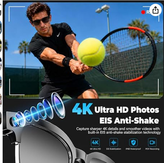 AI Smart Glasses with Camera, 4K EIS Anti-Shake Video & Photo Capture, Real-Time