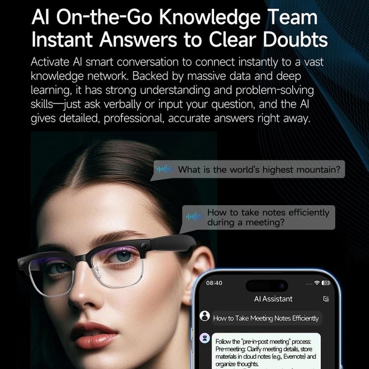 W630 AI Smart Glasses Photochromic WiFi4 Bluetooth Call Translation 800W