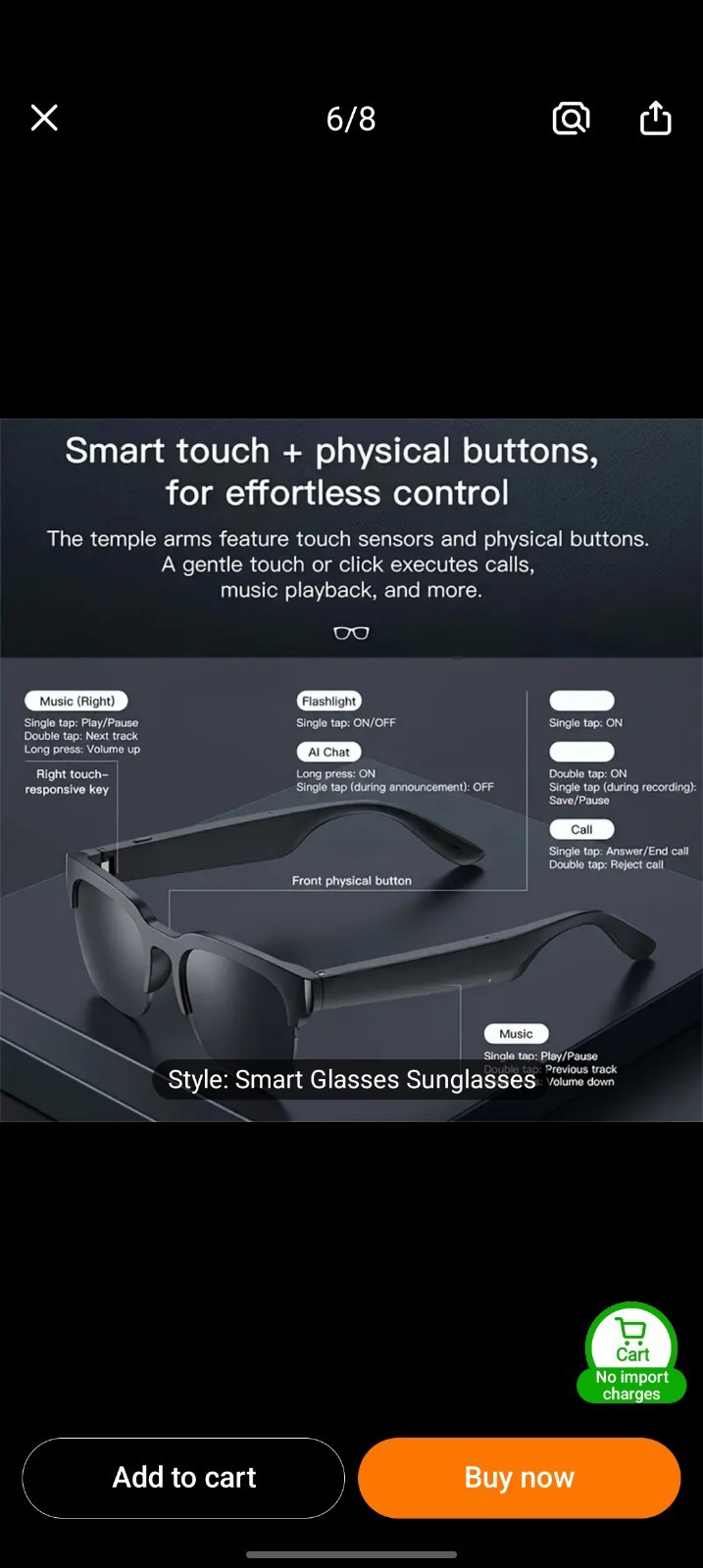 AI Smart Glasses Bluetooth Call Voice Assistant Music Translate Men&Women Travel