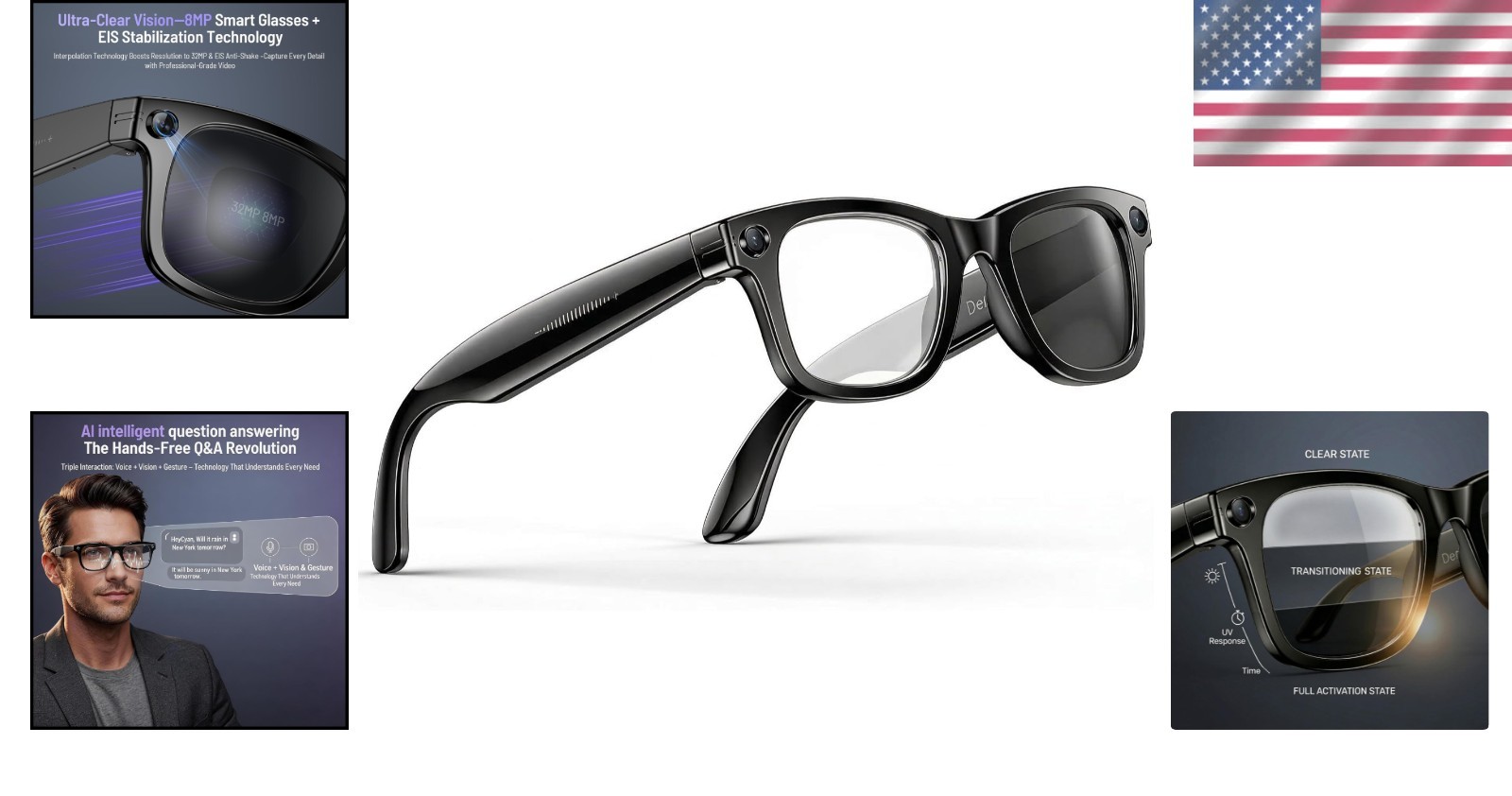 AI Smart Glasses with 4K Camera & Voice Control – Bluetooth Waterproof Techno…