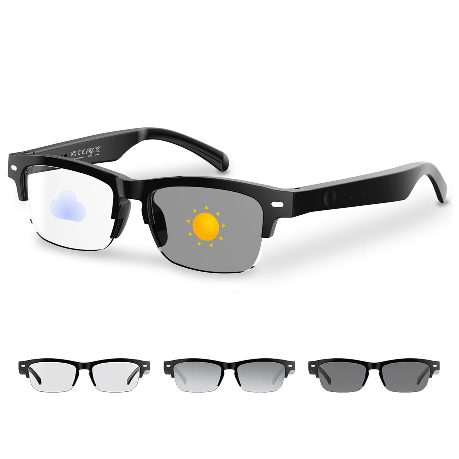 Smart Glasses for Men Women, Anti-Blue Light Photochromic Lenses, Open-Ear Bl…