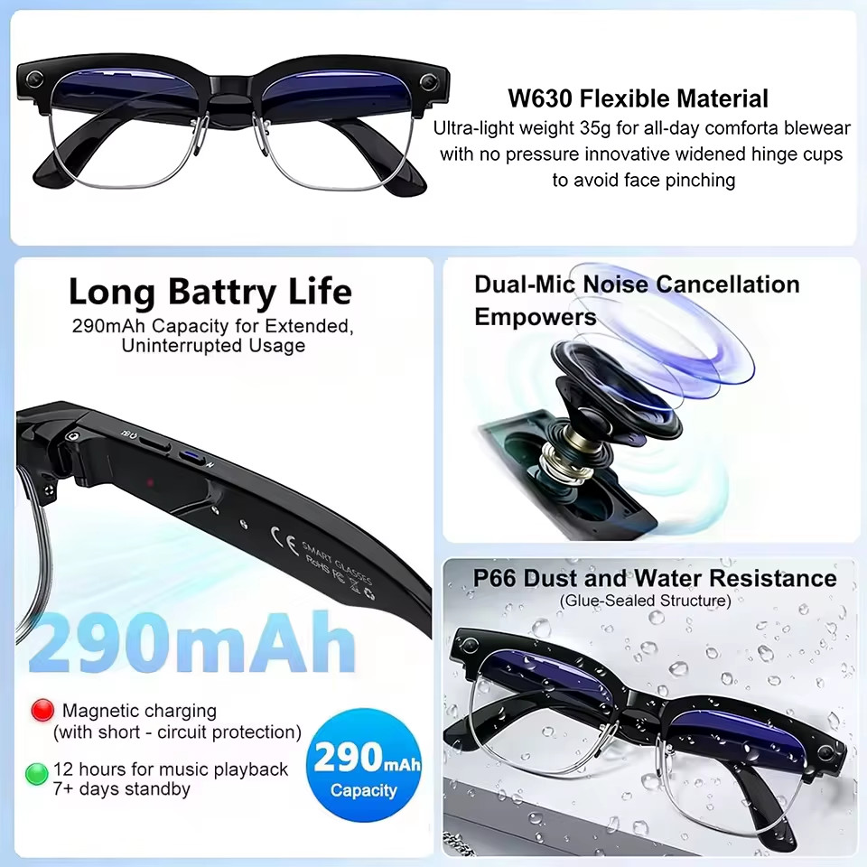 2026 New AI Smart Glasses 800W HD Camera Glasses Photo Recognition Video Record