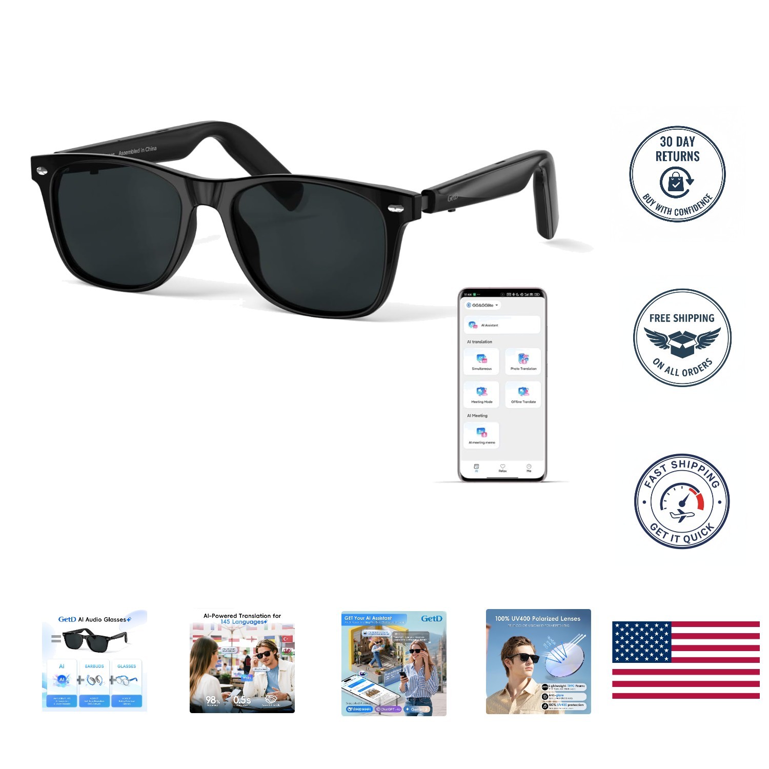 Bluetooth Sunglasses with AI Assistant & 11h Music Play – Stylish Convenience