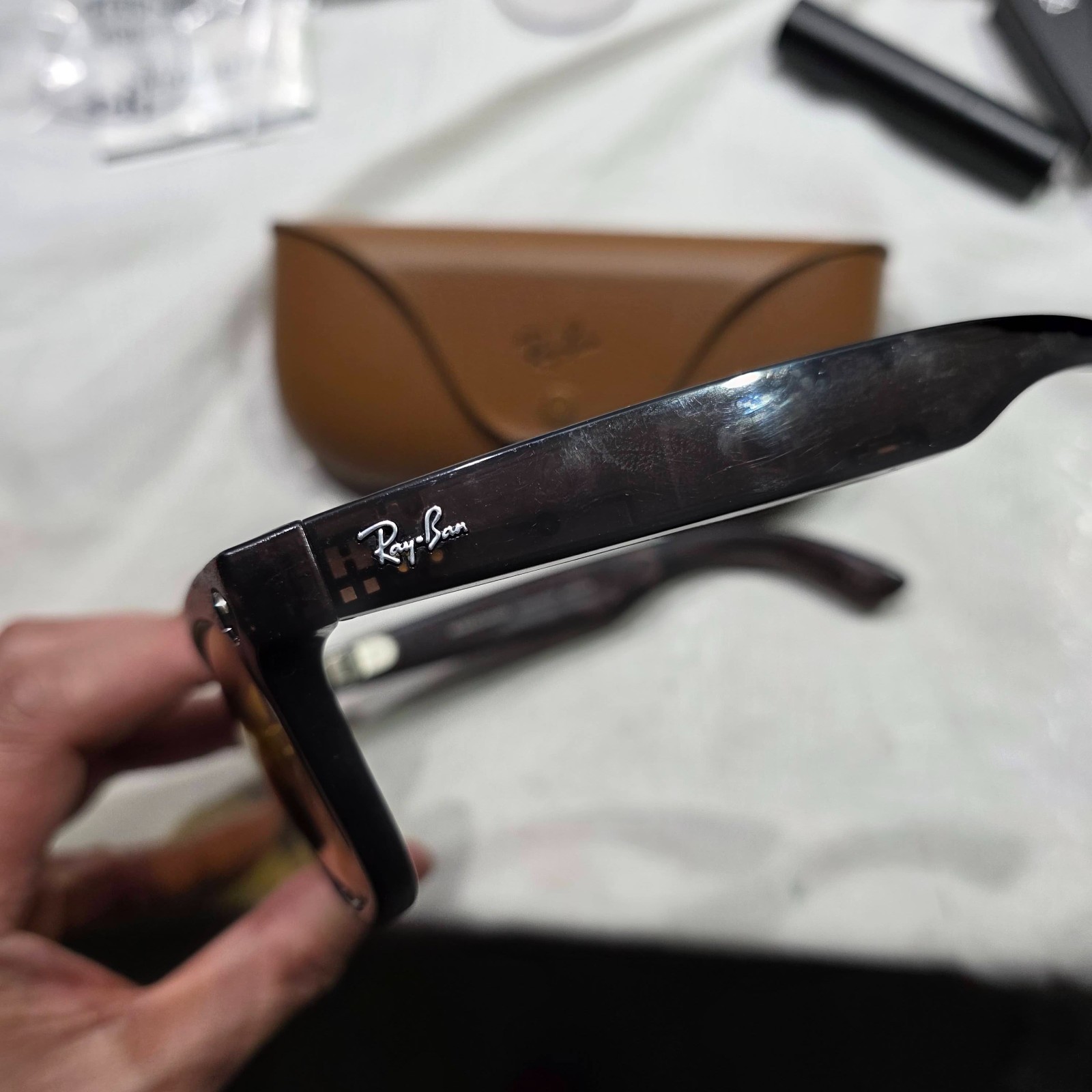 Ray-Ban Meta Wayfarer Smart Sunglasses -Rebel Black Transparent/Amber RARE Large