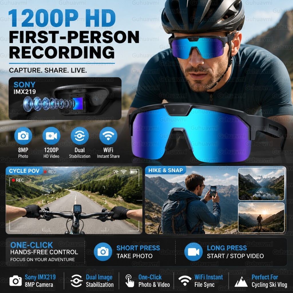 GUHUAVMI AI Smart Sports Glasses 4K Camera | Bluetooth 5.3 AI Assistant