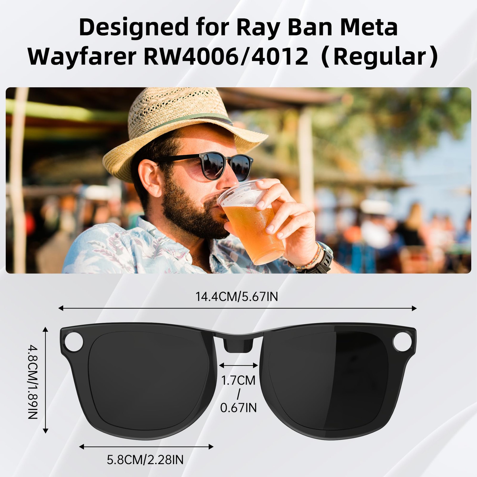 2Pcs Polarized Clip for Ray-Ban Meta Wayfarer RW4006 & Gen 2 RW4012 Regular (…