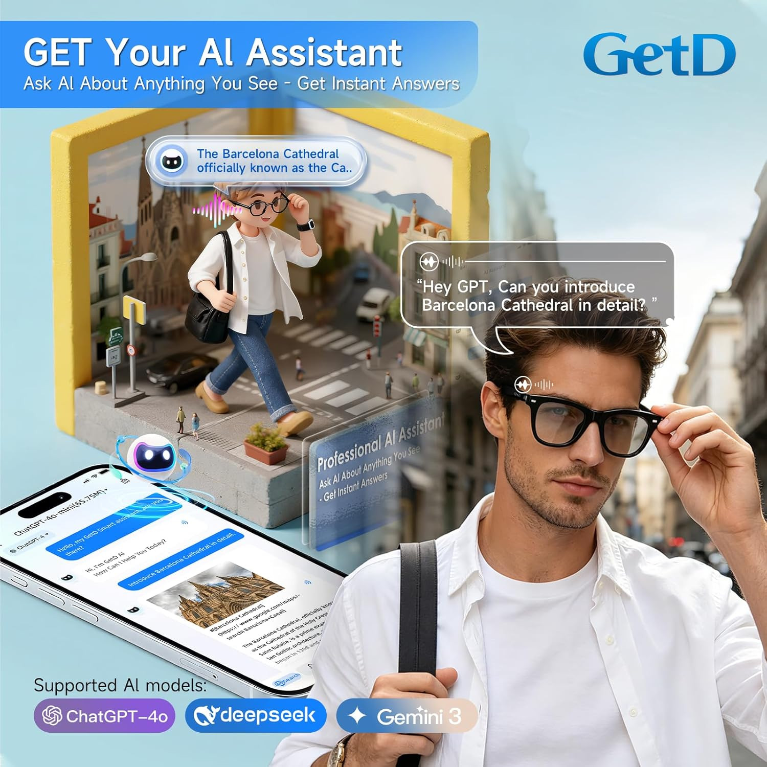 2026 AI Glasses for Men & Women, Smart Glasses Powered by Chatgpt, AI Real-Time