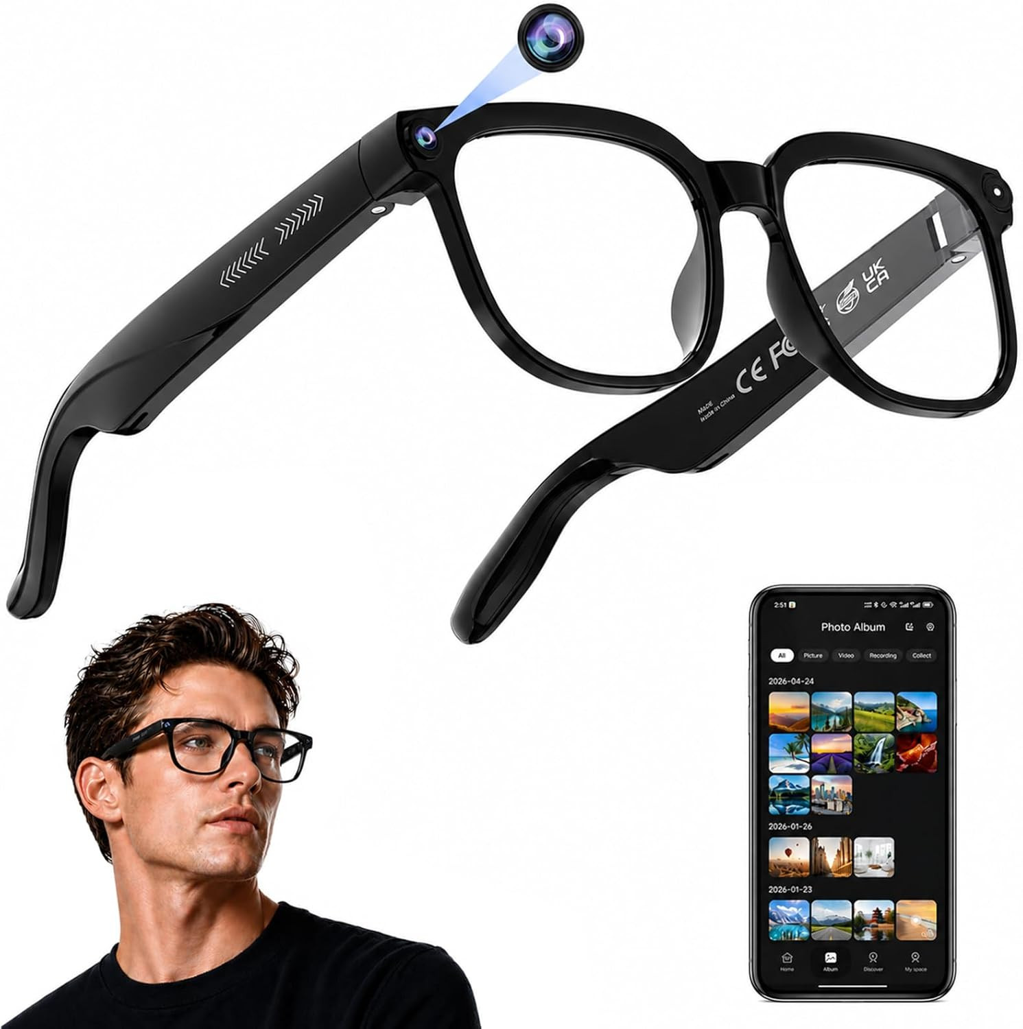 AI Smart Glasses with Camera, 4K HD Video & Photo Capture, Real-Time Translation