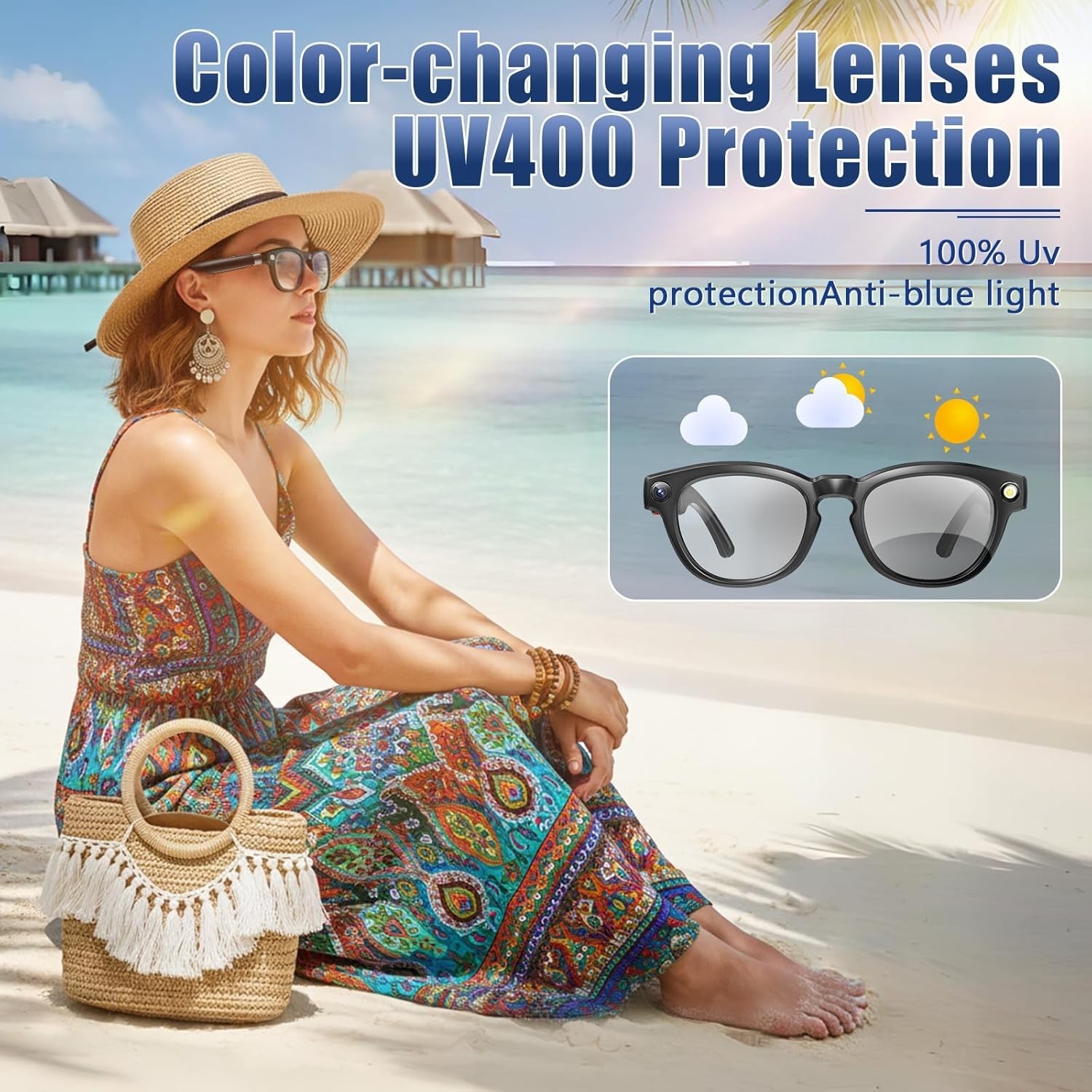 AI Smart Glasses with Camera, 1080P HD Video Recording Glasses, Real-Time Transl