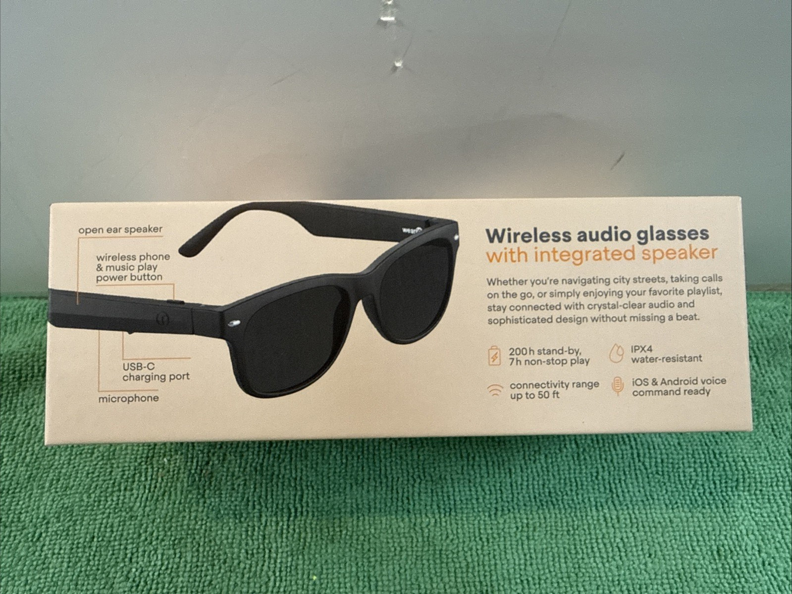 New WeariQ Wireless Smart Glasses Bluetooth, Black Polarized Lenses, Matte Frame