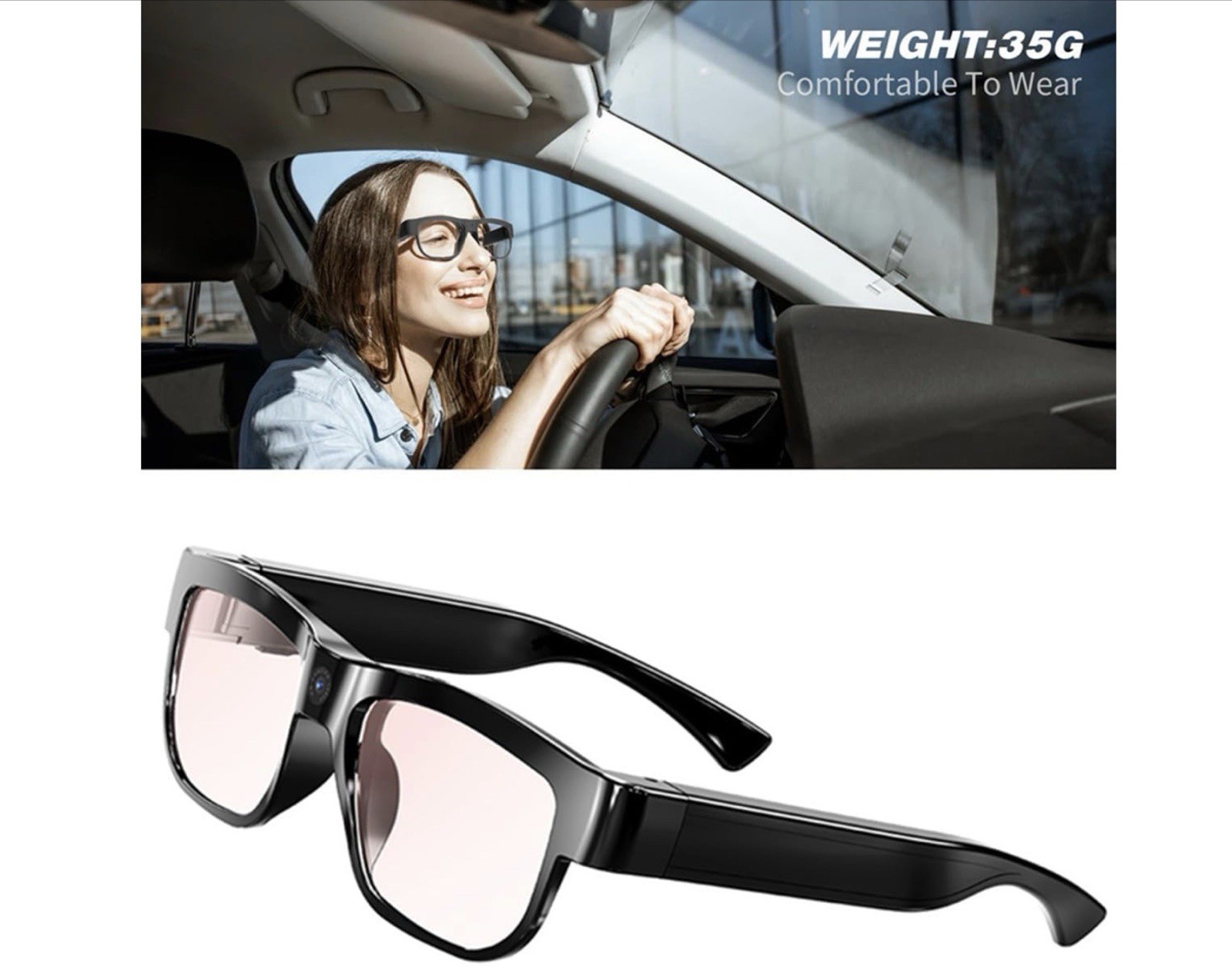 Smart Glasses with Integrated Video Camera 1080 Res. + 32 GB Mini SD Card + Case