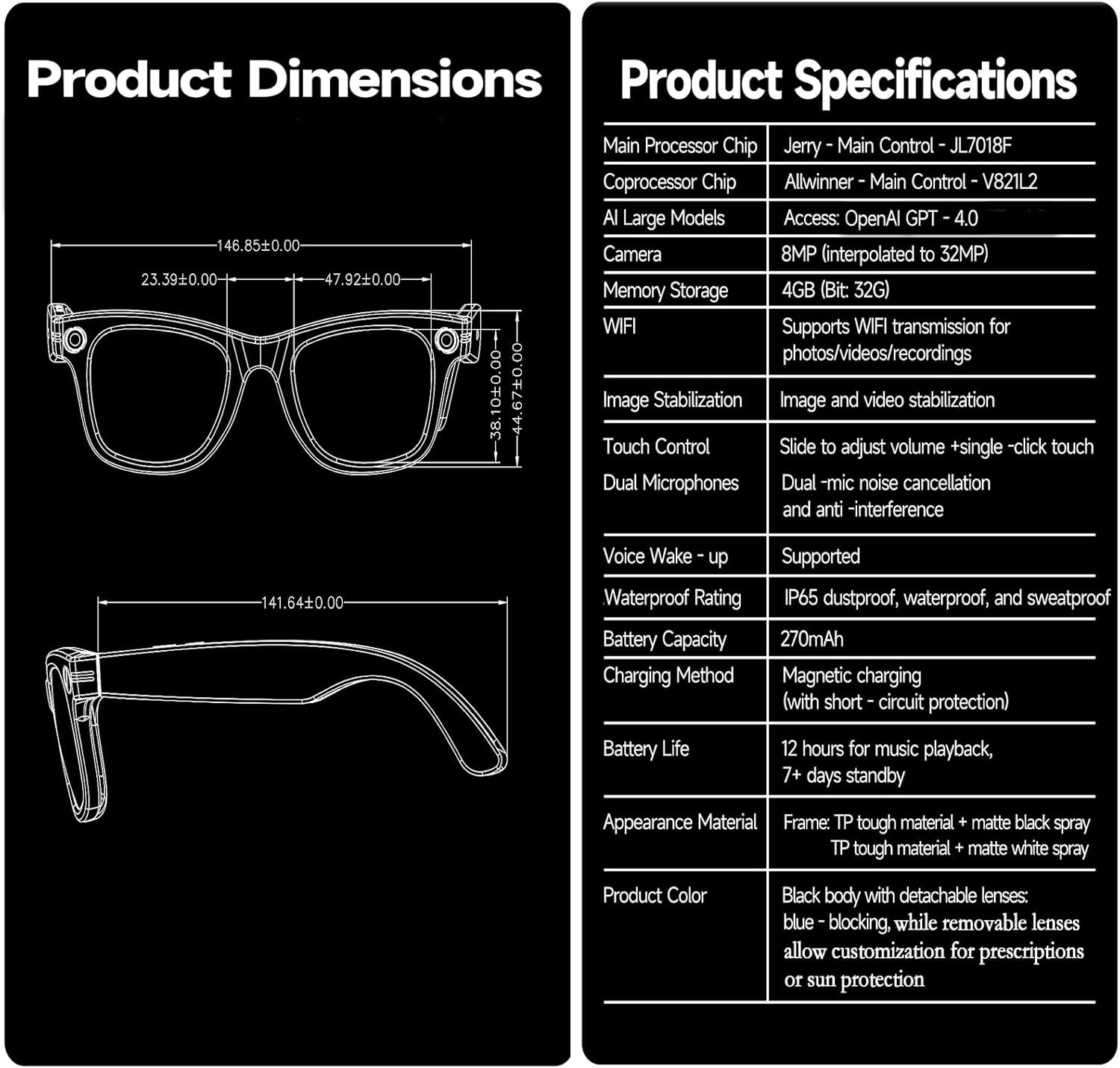 AI Smart Glasses with Camera, 8MP HD AI Smart Glasses, 1920P Video Recording Gla