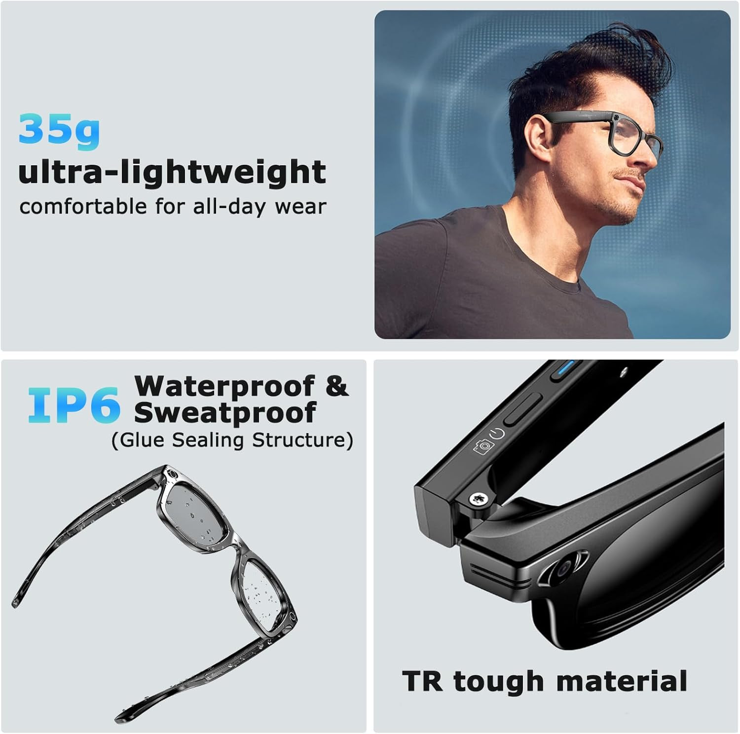 AI Smart Glasses with Camera, 8MP HD AI Smart Glasses, 1920P Video Recording Gla