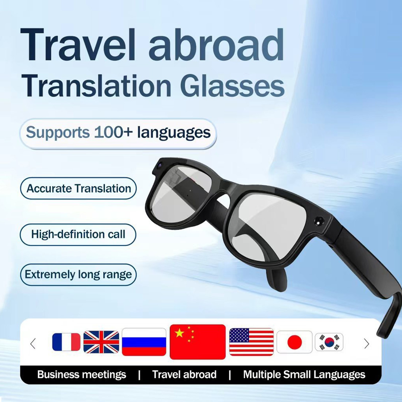 Bluetooth Smart Glasses with Speakers Eyewear Music Translator Headphones Black